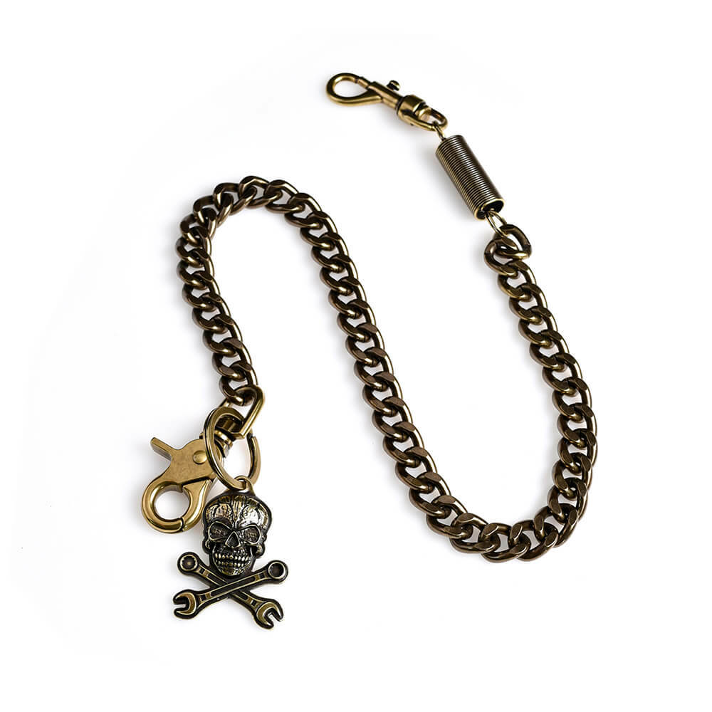 骷髏頭板手黃銅款 金屬褲鍊/腰鍊/錢包鍊－免運