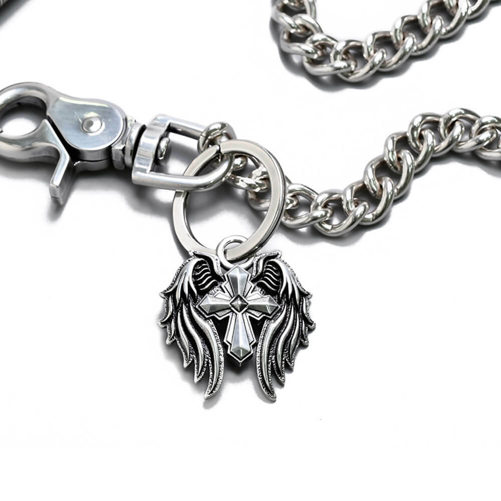 十字架翅膀亮銀款 金屬褲鍊/腰鍊/錢包鍊－免運