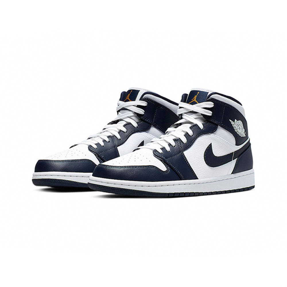 Air Jordan 1 Mid White Metallic Gold Obsidian 深藍 黑曜石 554724-174