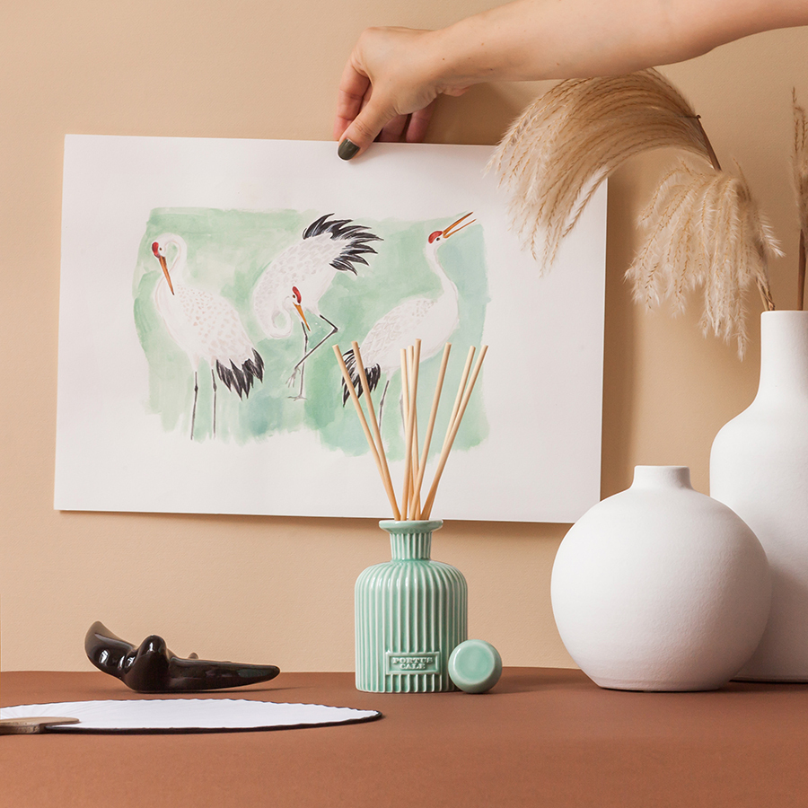 Portus Cale White Crane 250ml Diffuser Ceramic vessel handmade by master ceramists.
