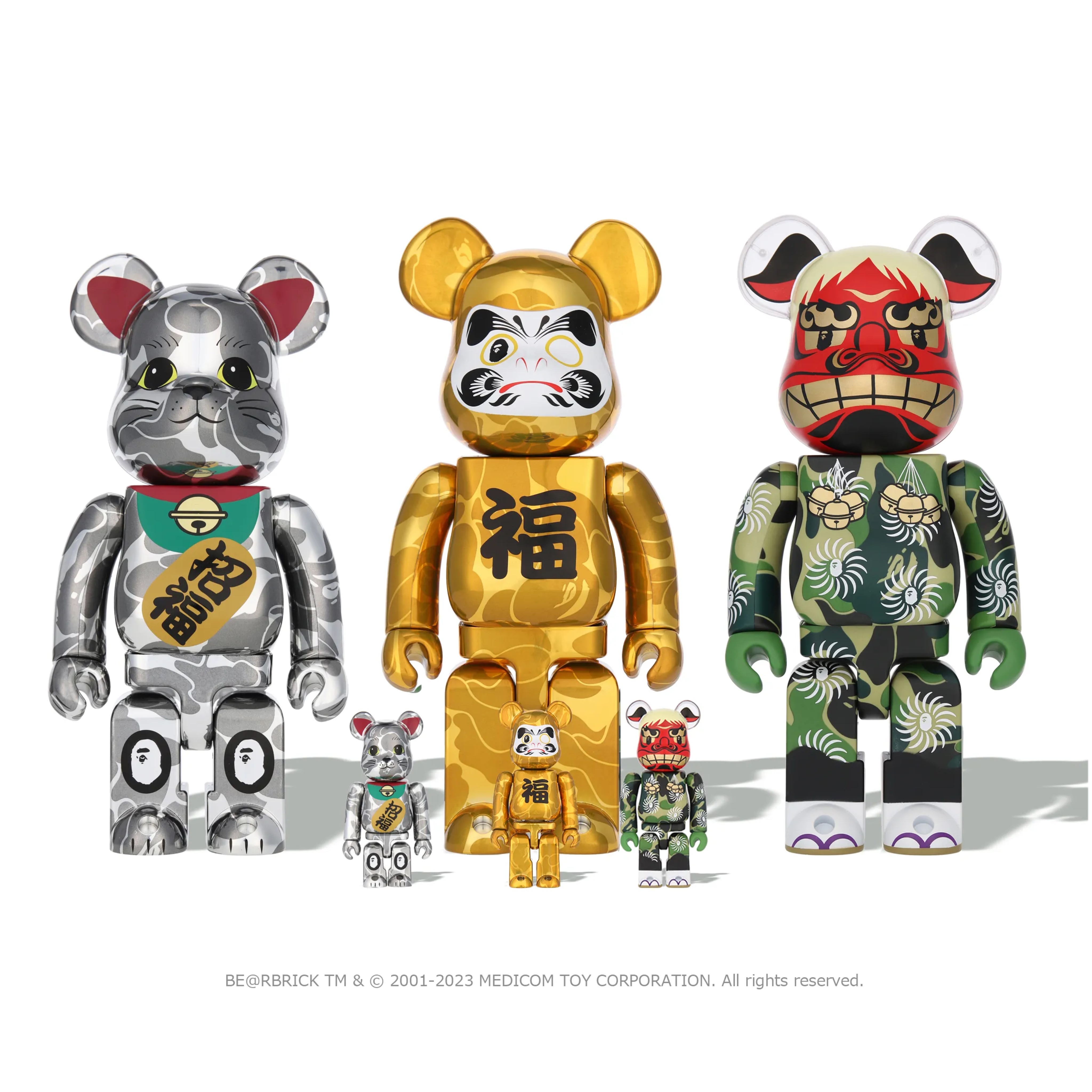 BE@RBRICK BAPE APE 庫柏力克 達摩 招財貓 舞獅 三隻一組 公仔 100%&400% 現貨