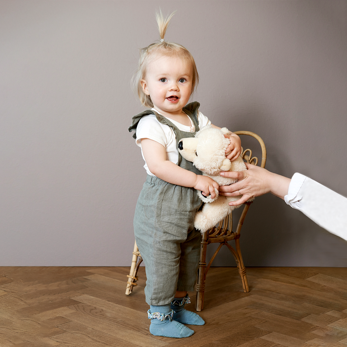 丹麥GoBabyGo 花布竹纖維防滑襪 - Dusty Blue x Liberty