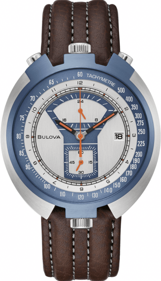 萬年鐘錶 - BULOVA 寶路華  Parking  Meter  復刻1973年停車收費錶  牛頭三眼計時皮革男錶  98B390 錶徑 43MM