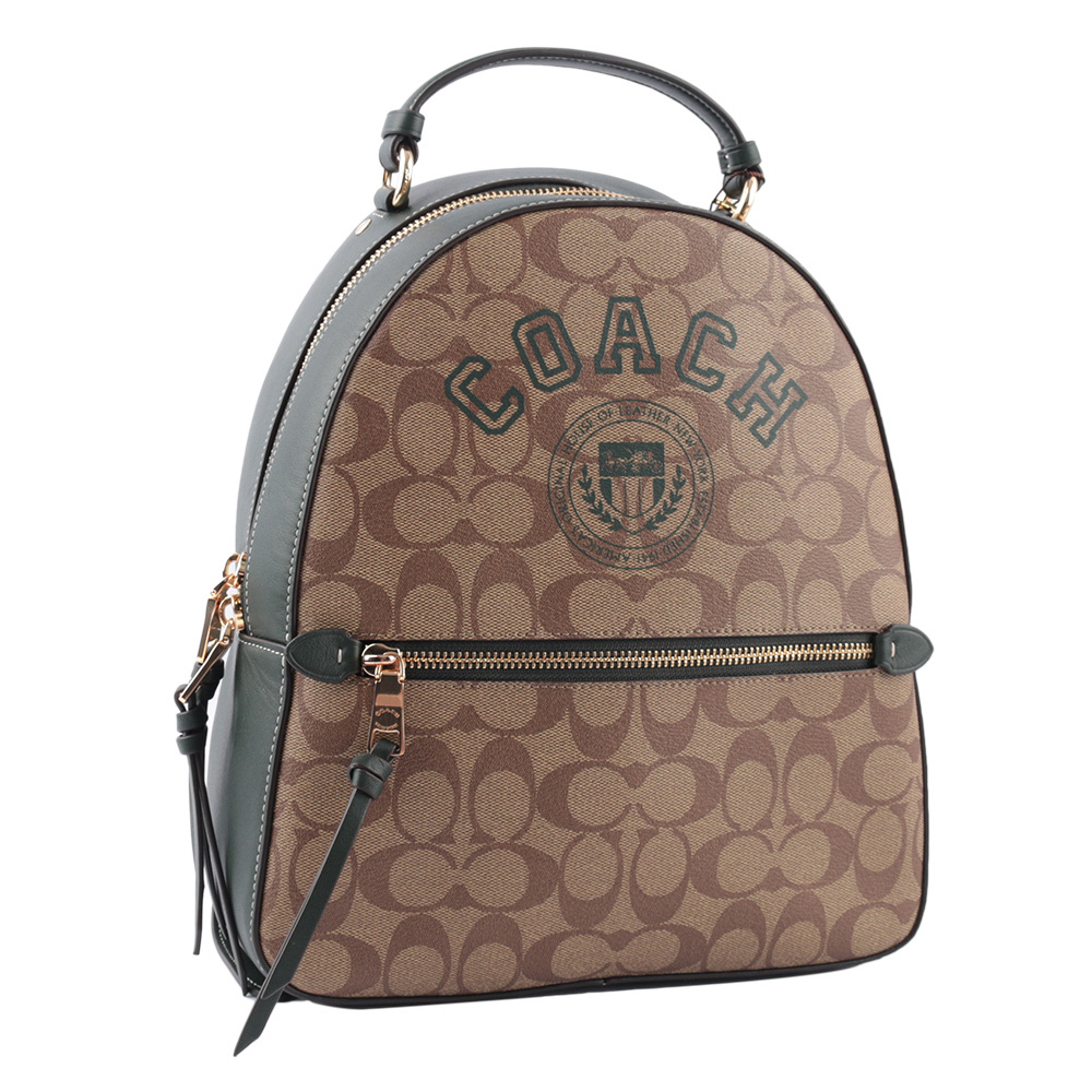 【COACH】Jordyn 塗層帆布拼皮革校徽標誌後背包