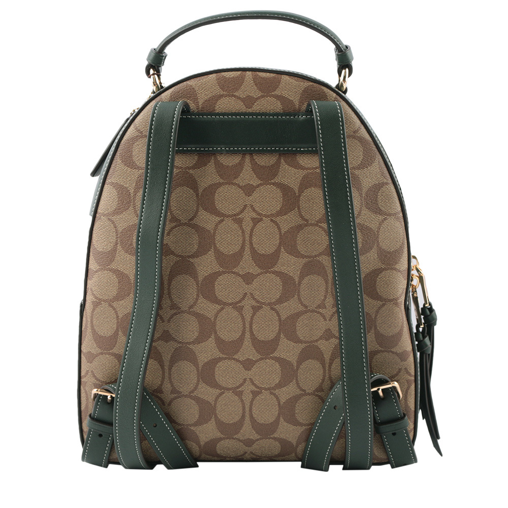 【COACH】Jordyn 塗層帆布拼皮革校徽標誌後背包(卡其/亞馬遜綠)