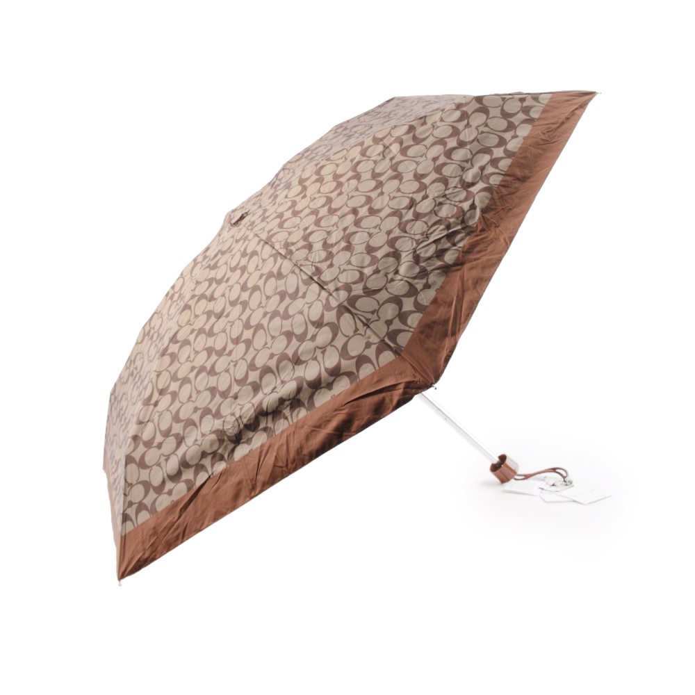 【COACH 】CC Logo 滿版標誌環保材質迷你雨傘(焦糖色)