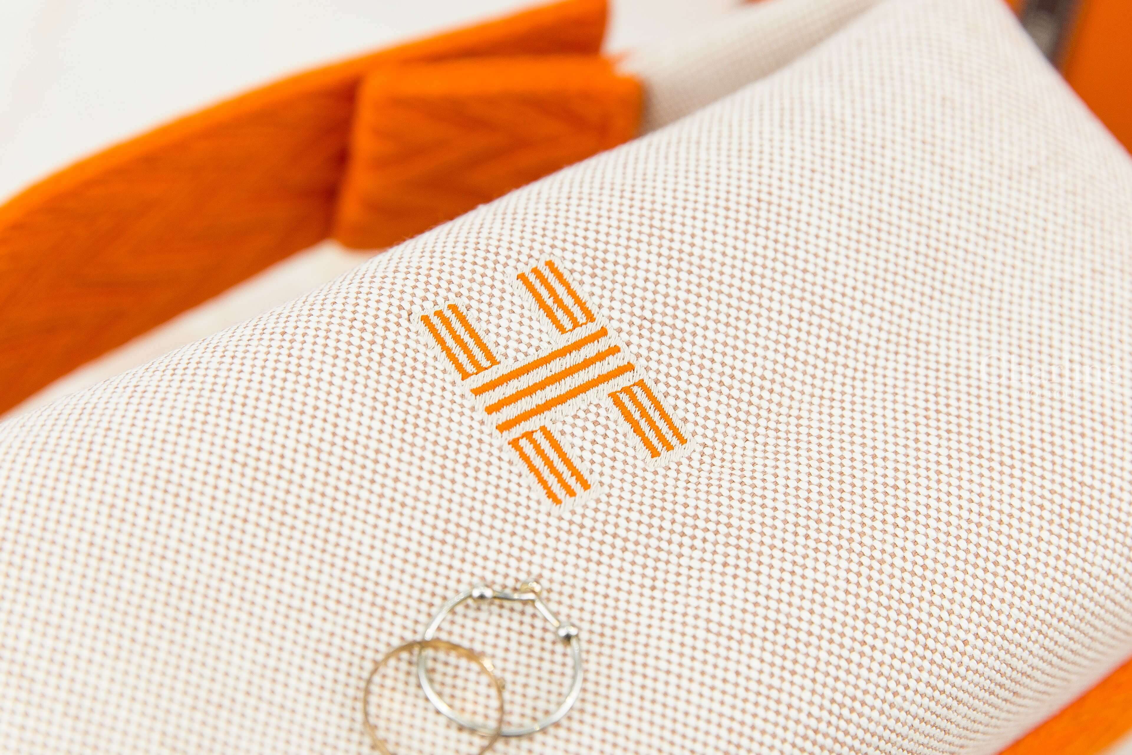 Hermès Bride A Brac Case, Small Model 米色棉質橘色H之字鋸齒形編織提把小型手提包