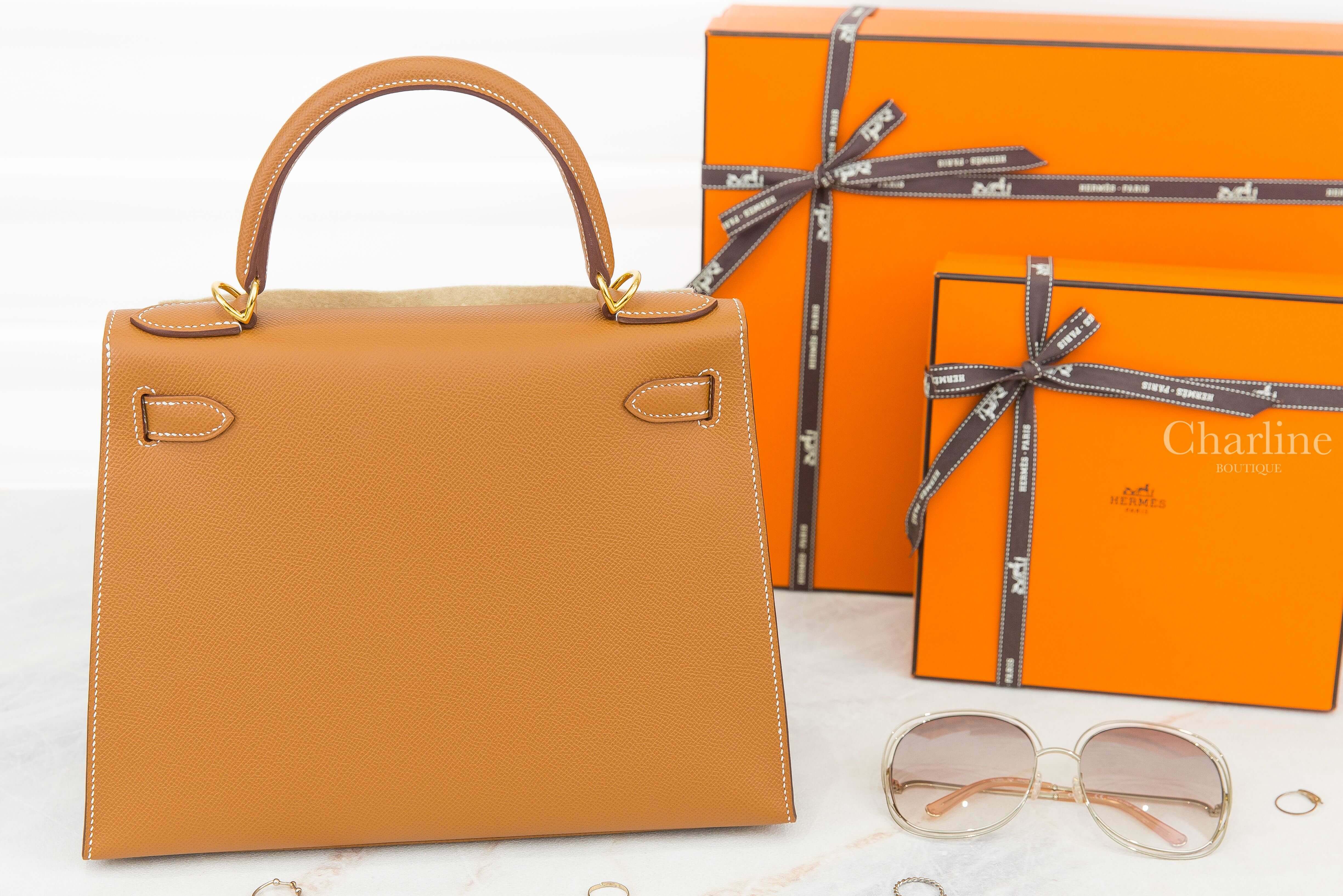 Hermès Kelly II 28cm 37 Gold Epsom U刻焦糖色金釦凱莉包-Charline Boutique 精品代購