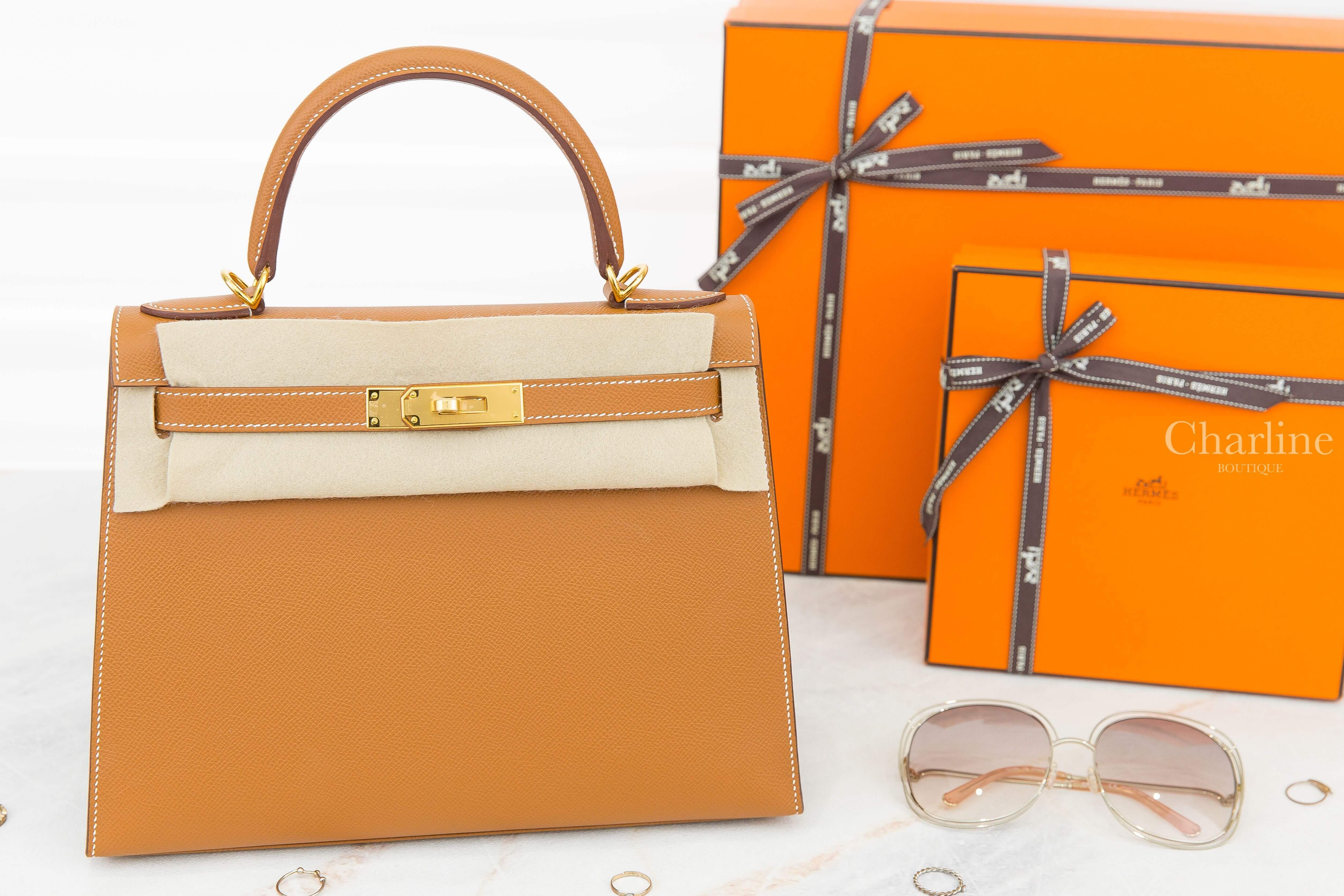Hermès Kelly II 28cm 37 Gold Epsom U刻焦糖色金釦凱莉包-Charline Boutique 精品代購