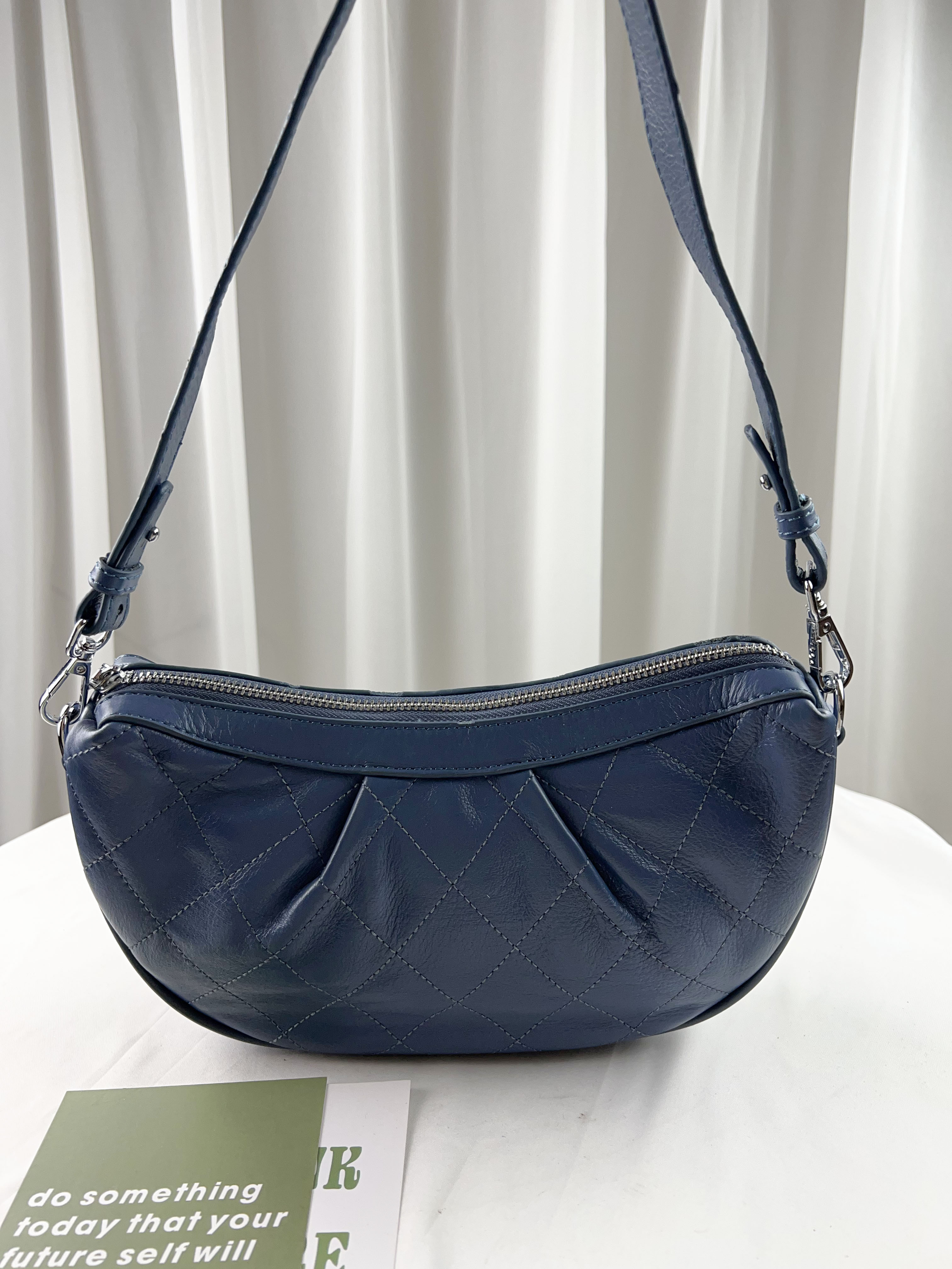 深藍 真皮牛皮肩背包 / 側背包  #SM-2046