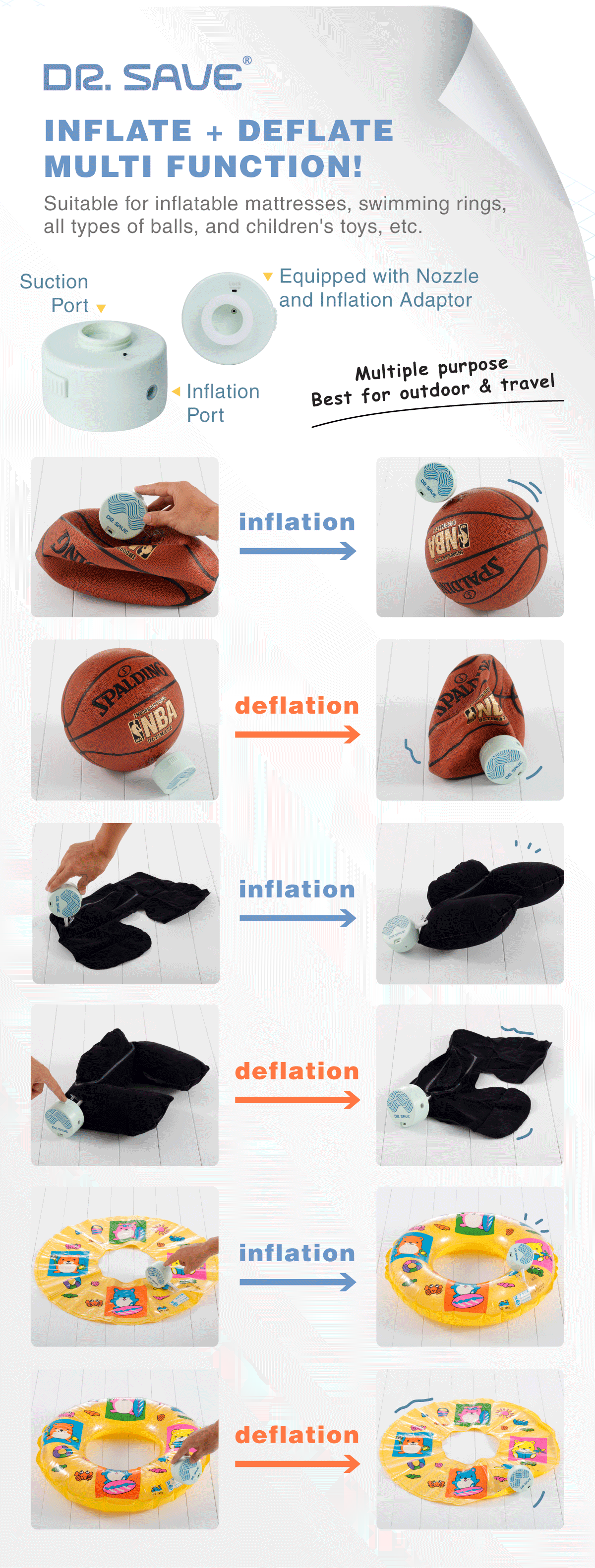 DR. SAVE 2-in-1 rechargeable mini vacuum pump - inflation + deflation application