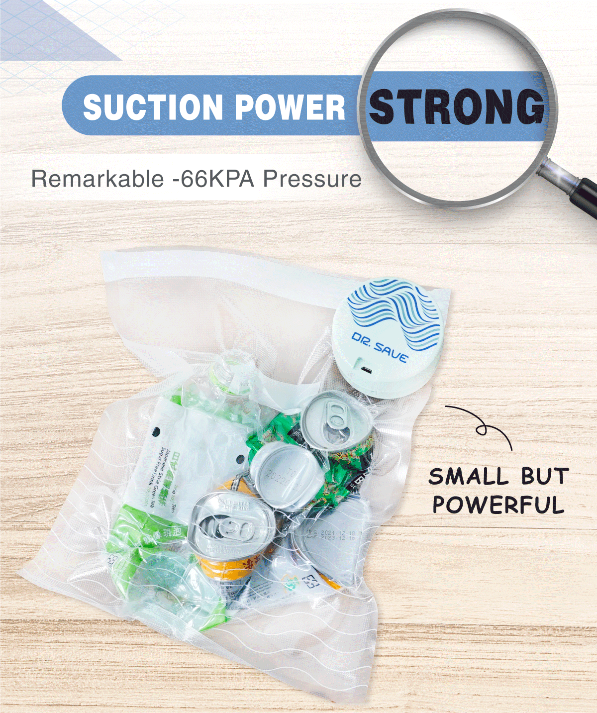 DR. SAVE 2-in-1 rechargeable mini vacuum pump's strong suction