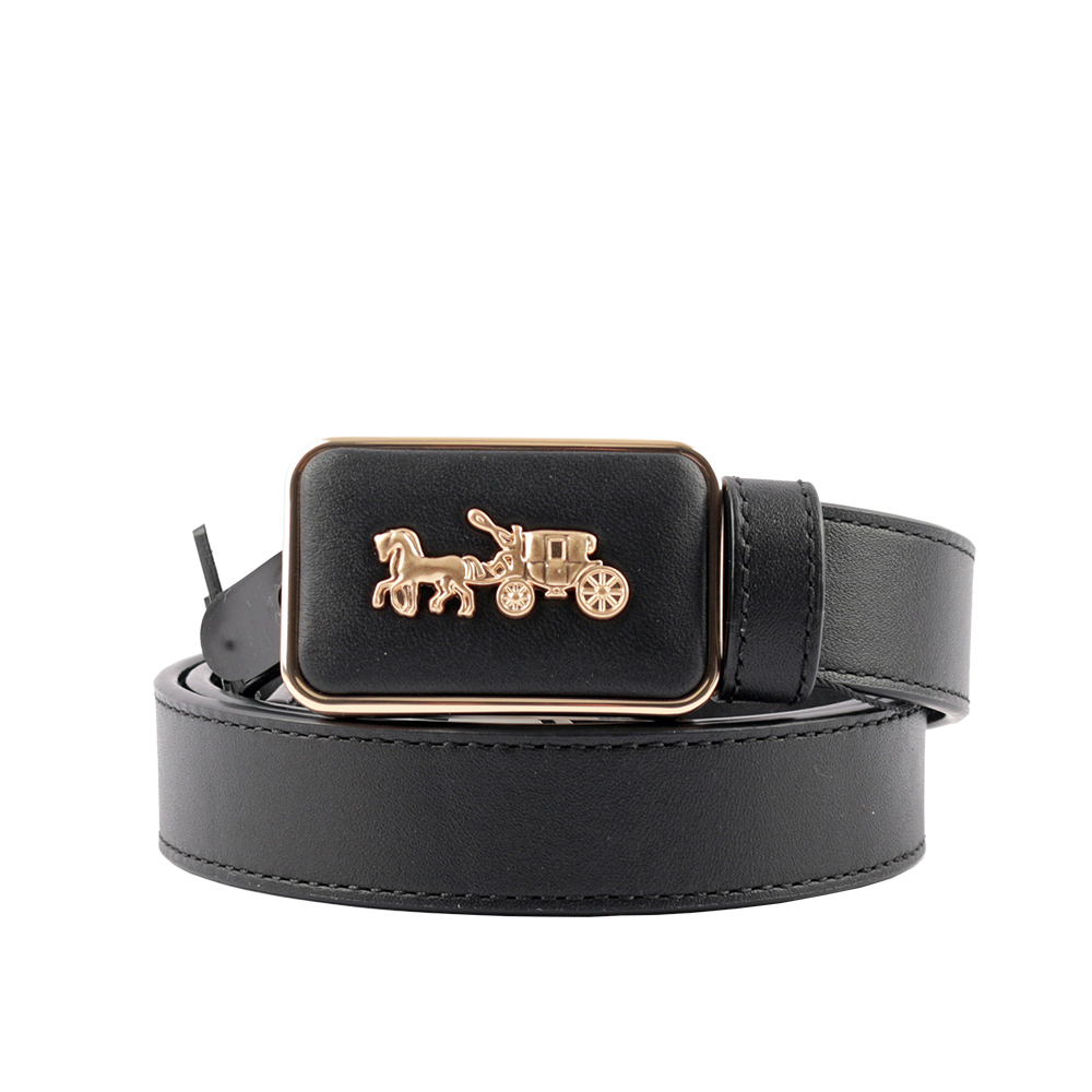 【COACH 】馬車圖案方牌釦頭精緻牛皮寬2.5cm皮帶 (黑色)