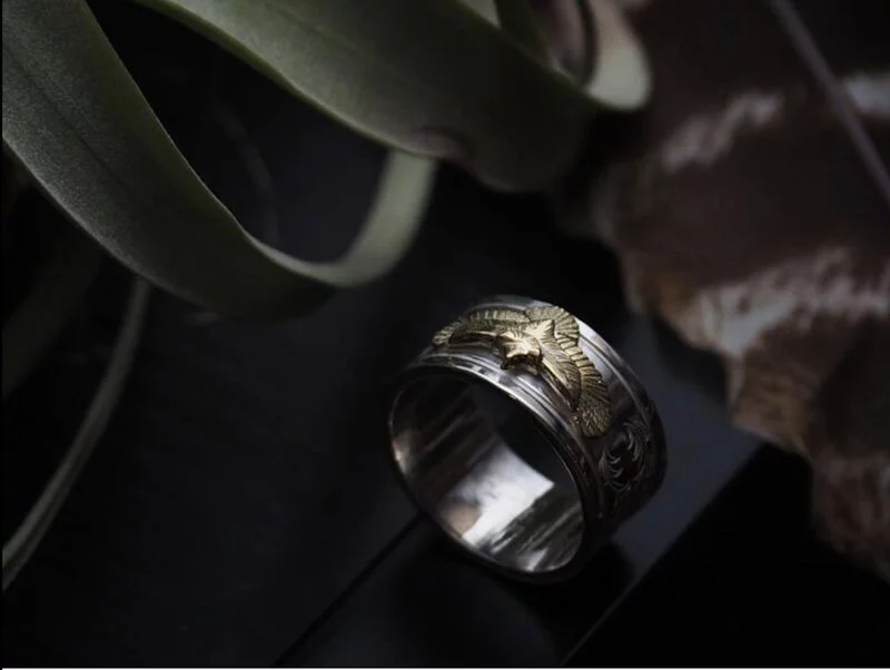 全手雕鷹唐草戒指系列