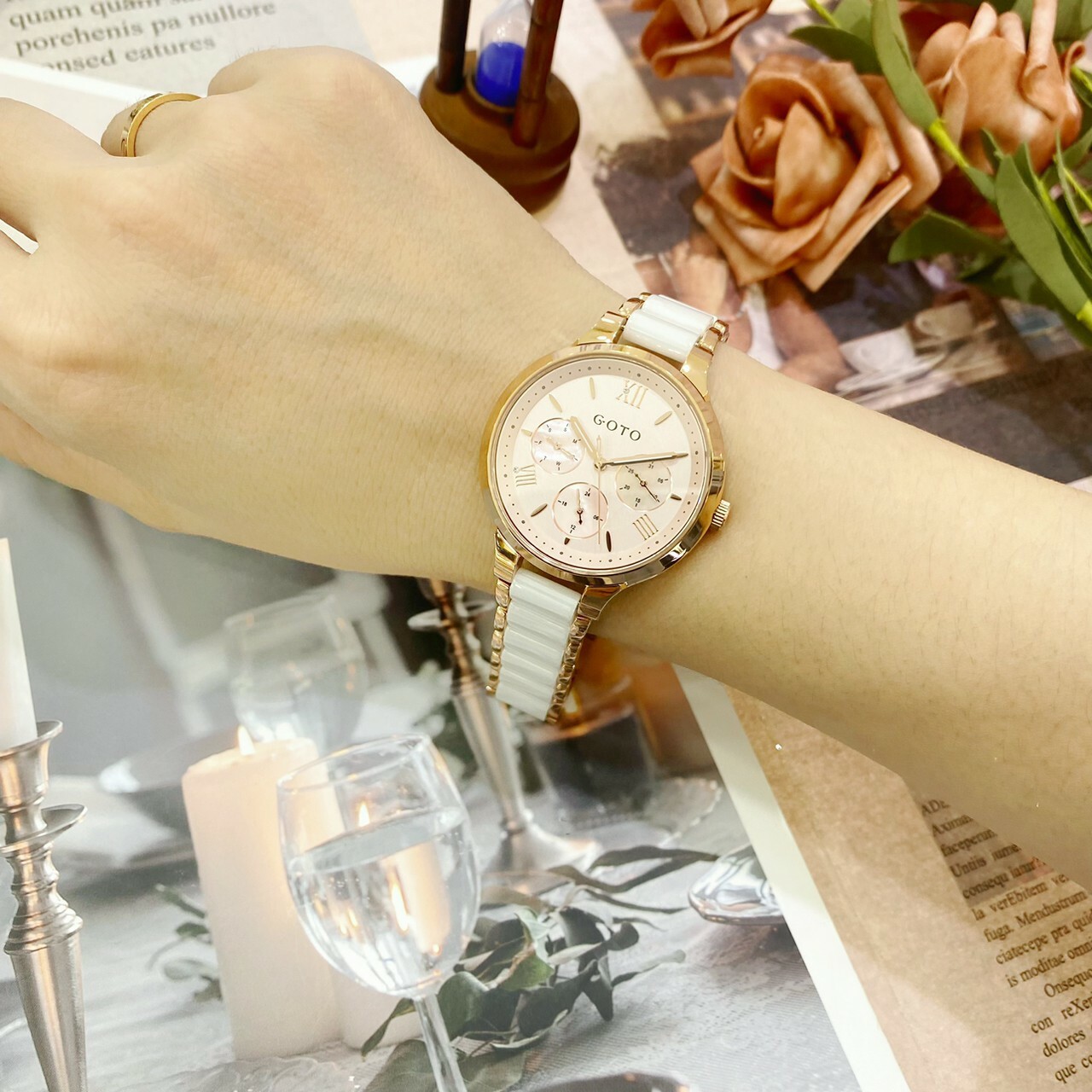 【GOTO】羅馬刻度晶鑽三眼腕錶 GS6373L-42-841 35mm 現代鐘錶