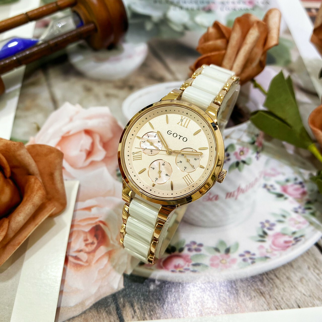 【GOTO】羅馬刻度晶鑽三眼腕錶 GS6373L-42-841 35mm 現代鐘錶