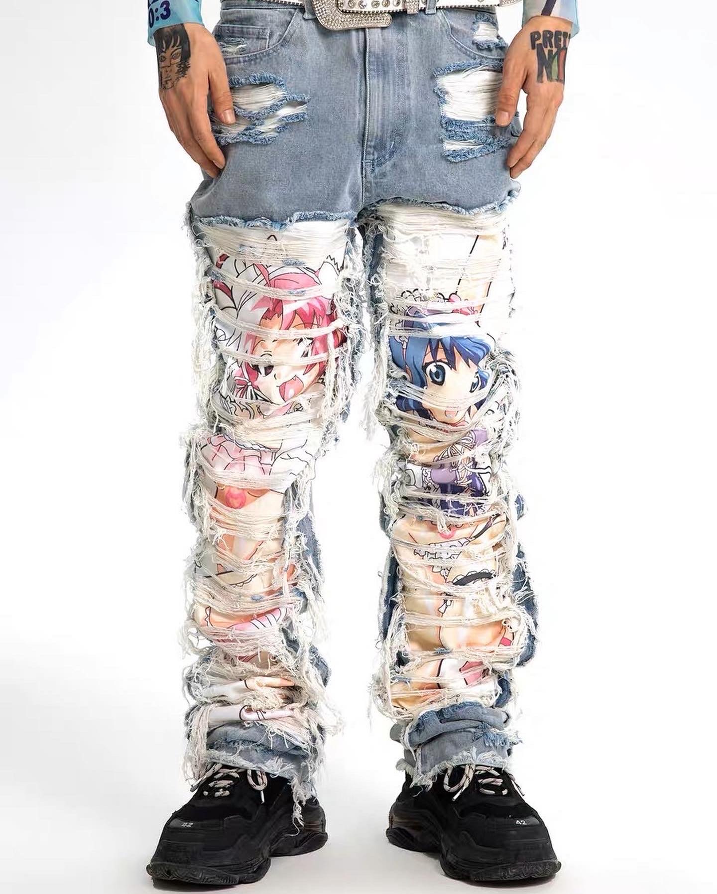 AONE4SURE x ILOVEUIHATEU Anime Twins Jeans 動漫二次元原創破壞重工藍