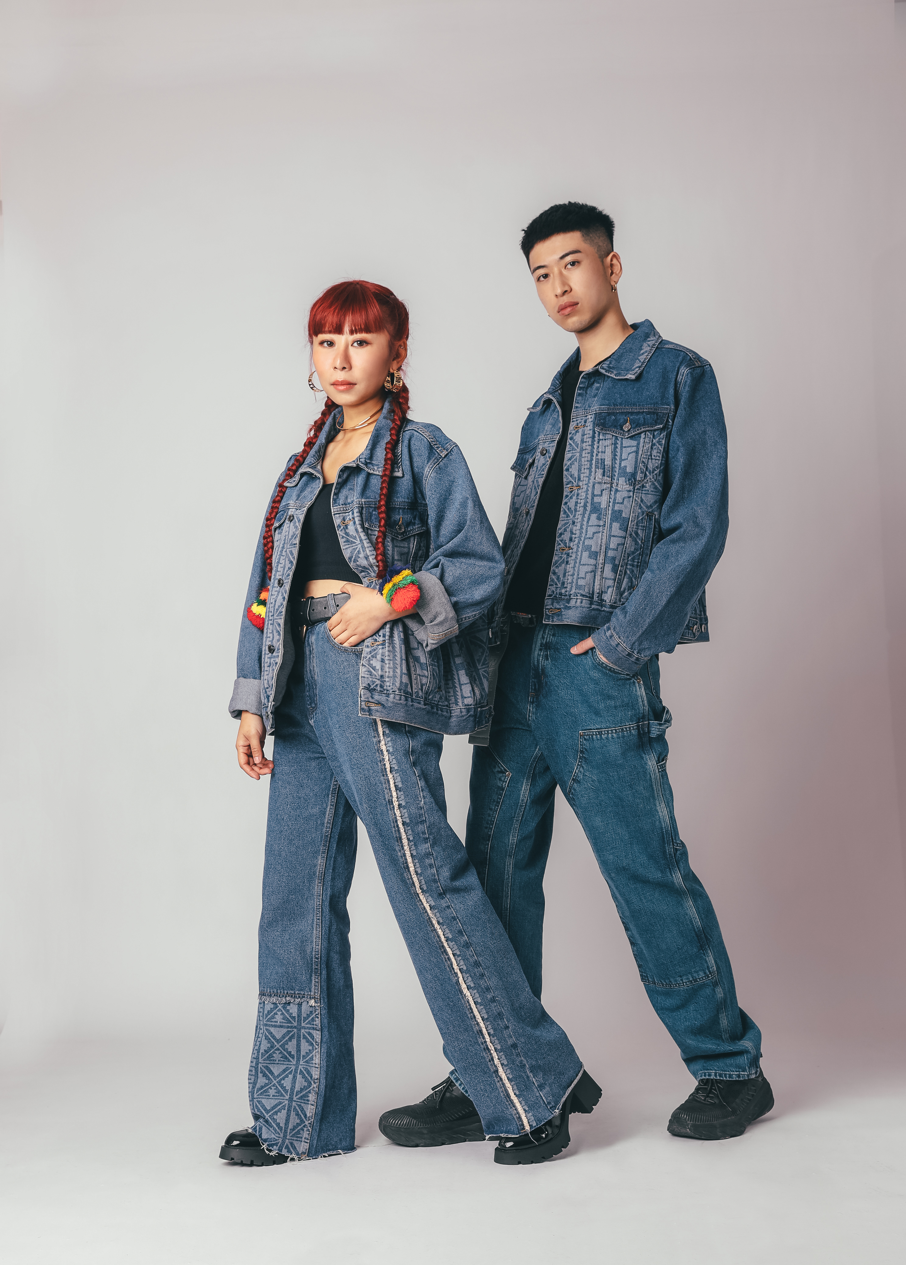 【Just Latin America】高腰鐳射印花牛仔長褲