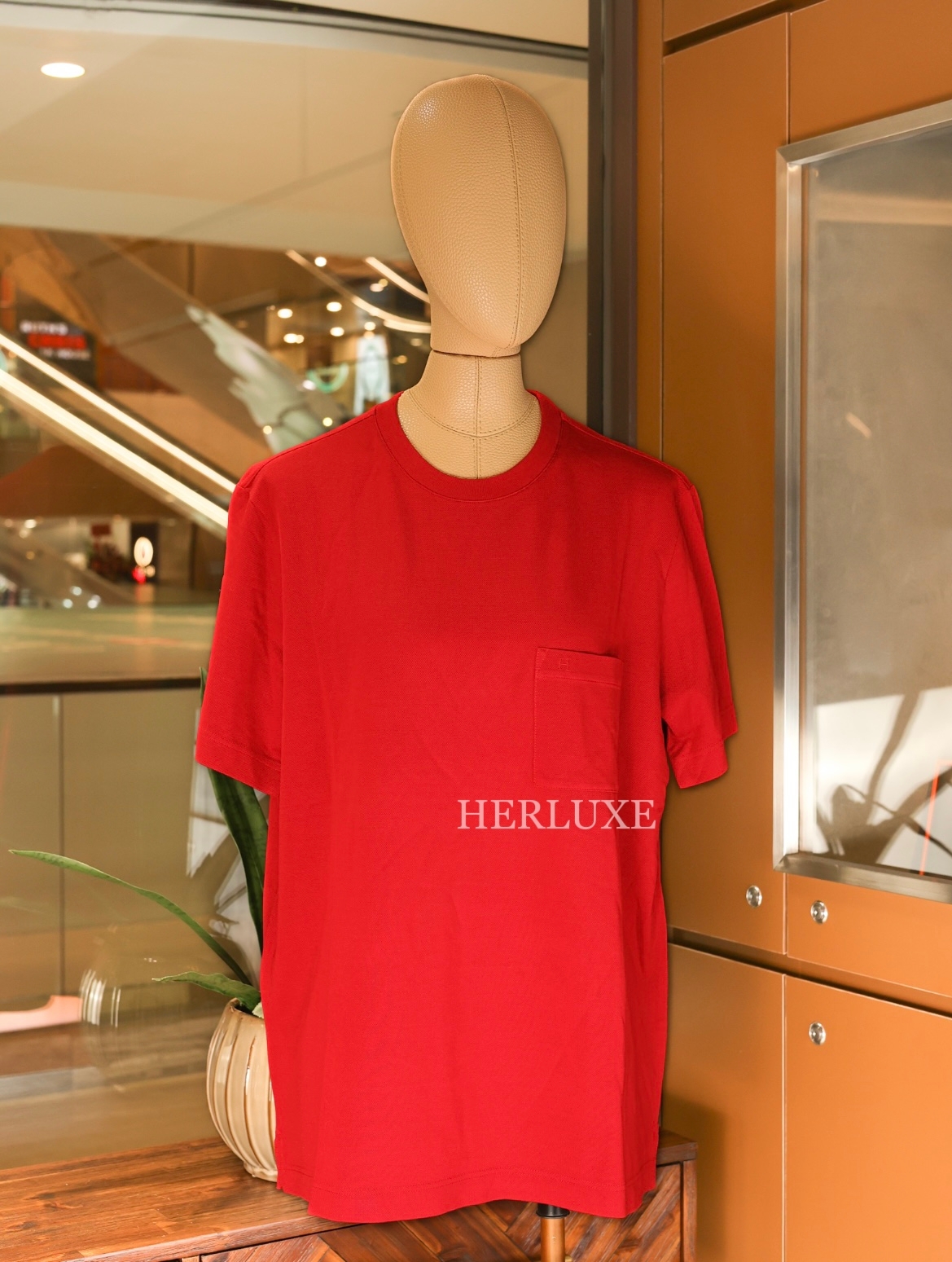 T-shirt ras du cou pique de coton 45 rouge vif （可預訂尺碼）