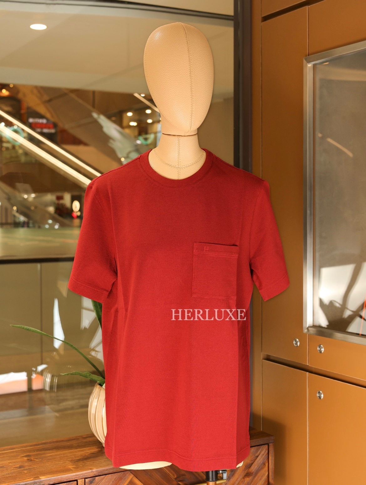 T-shirt ras du cou pique de coton 46 rouge hermes （可預訂尺碼）