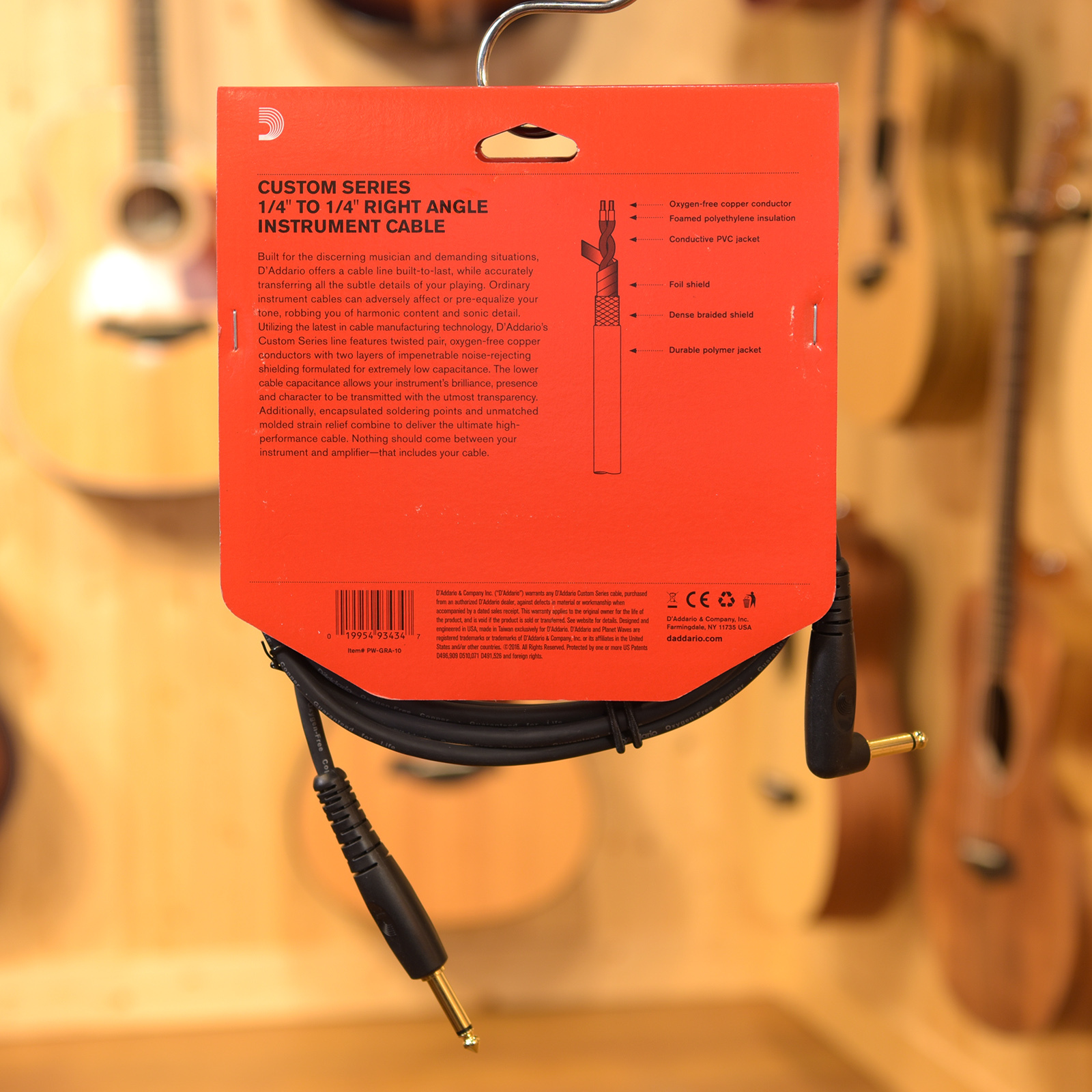 美國 Planet Waves PW-GRA  直頭+L頭 Custom 導線 10呎 20呎