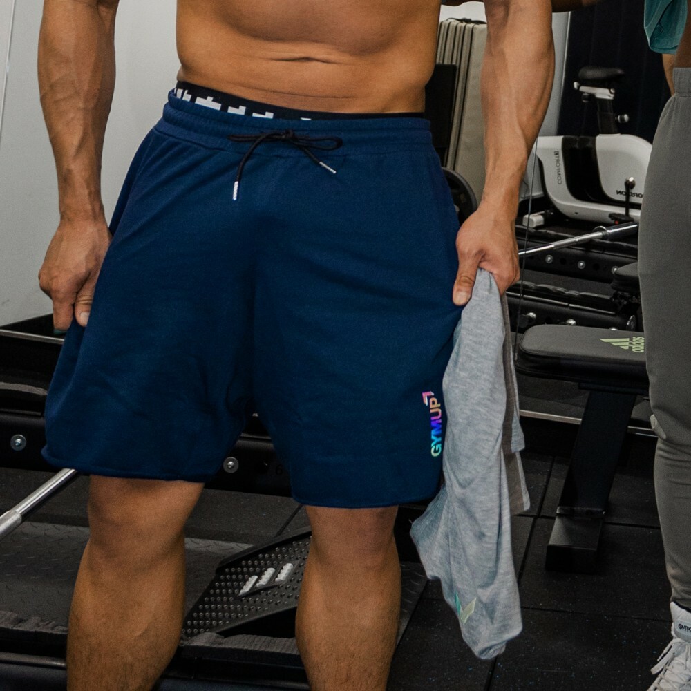 GYMUP 純棉不修邊短褲 01 深藍