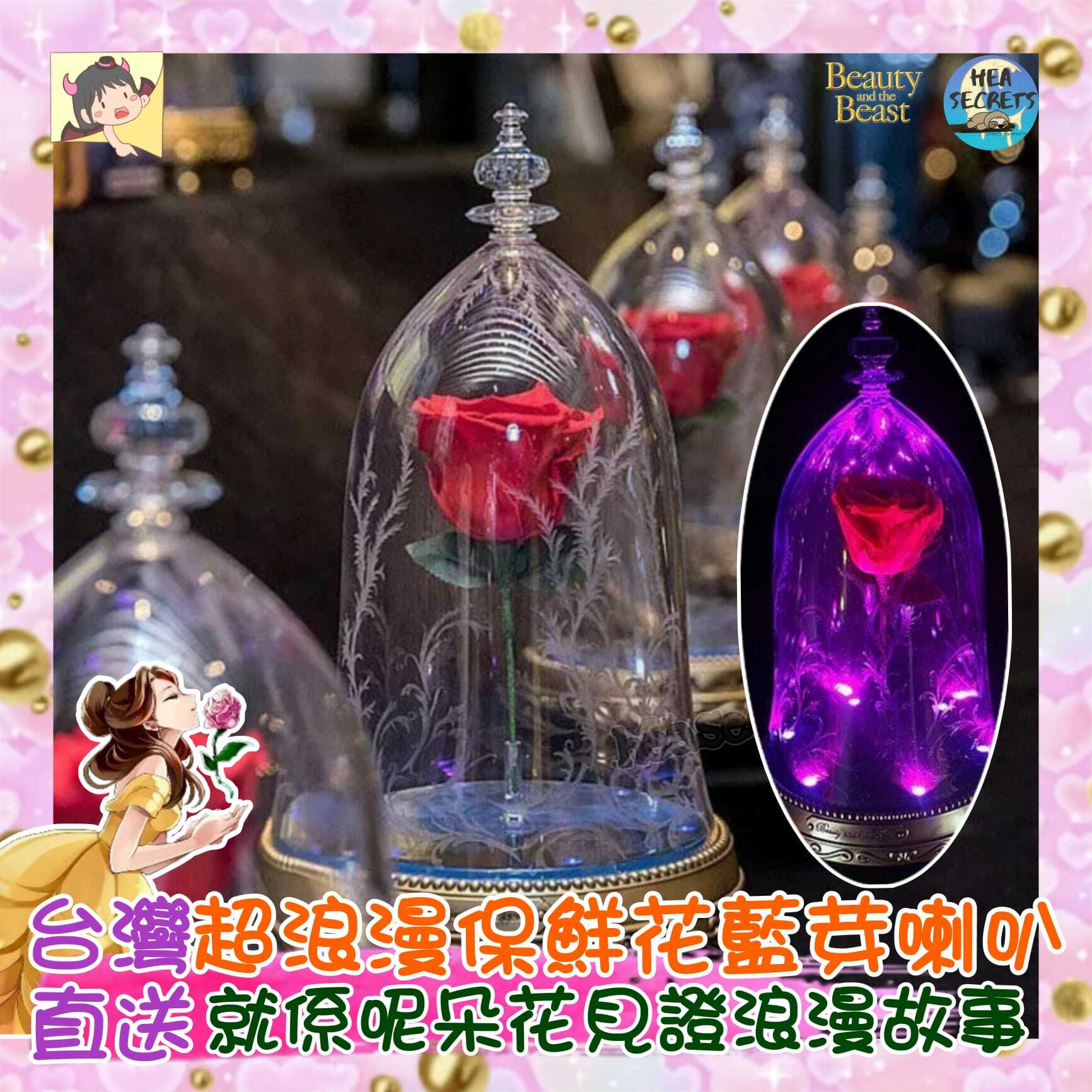 台灣直送 Disney 美女與野獸 保鮮花 玫瑰花 LED 閃燈 藍牙喇叭 禮物 情人節 週年紀念  beauty and the beast 貝兒 一花定情 愛情故事