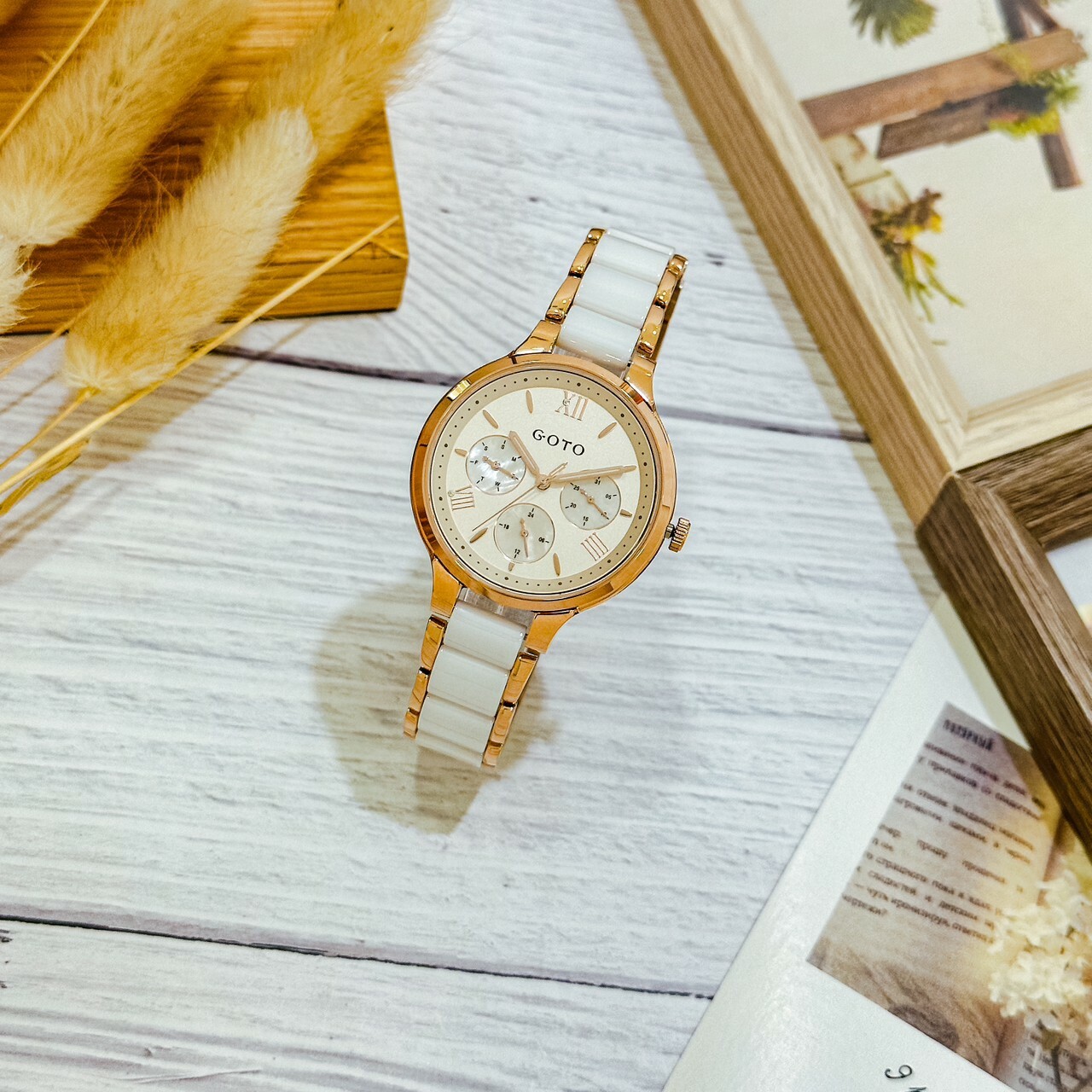 【GOTO】羅馬刻度晶鑽三眼腕錶 GS6373L-42-141 35mm 現代鐘錶