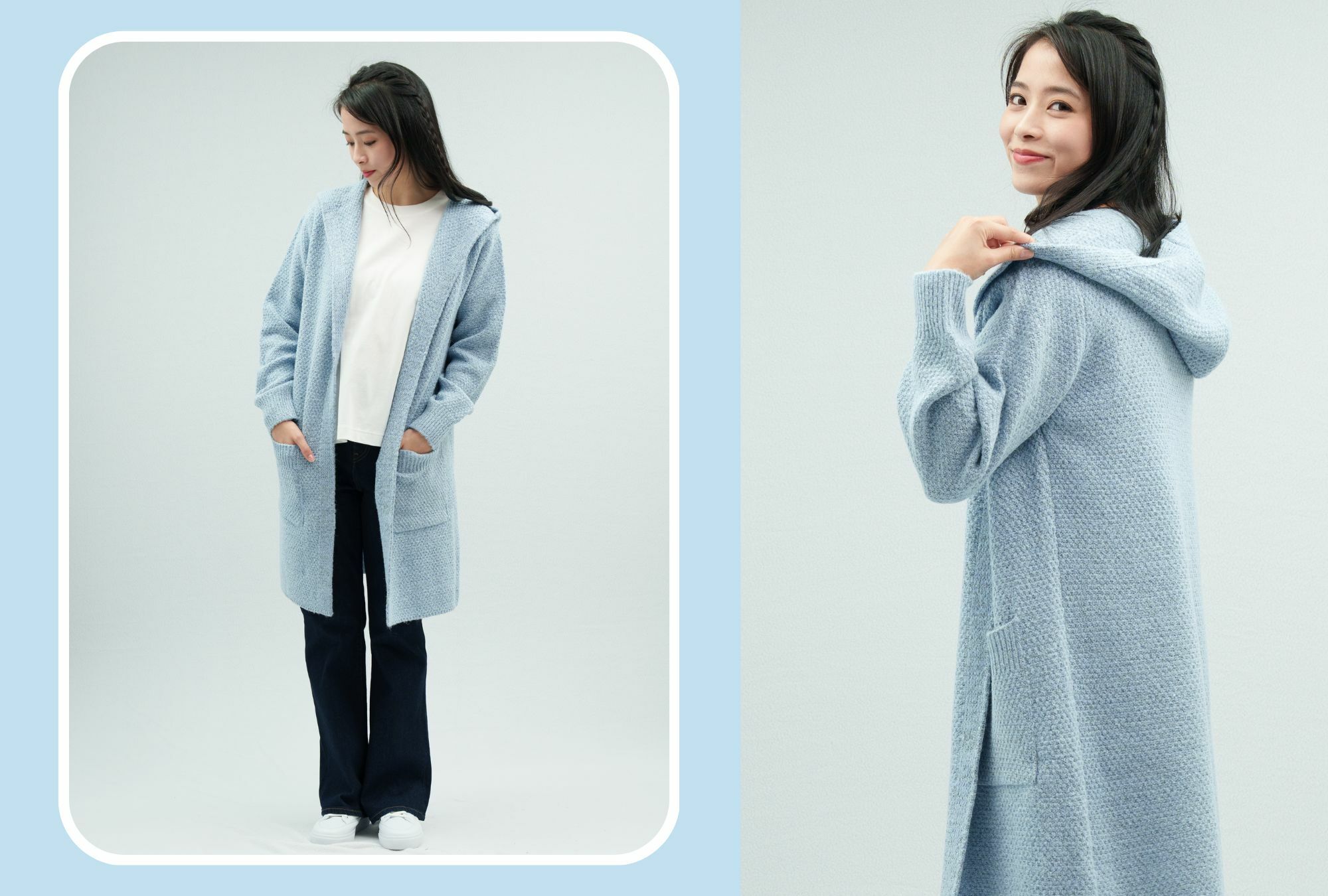 連帽長版針織外套