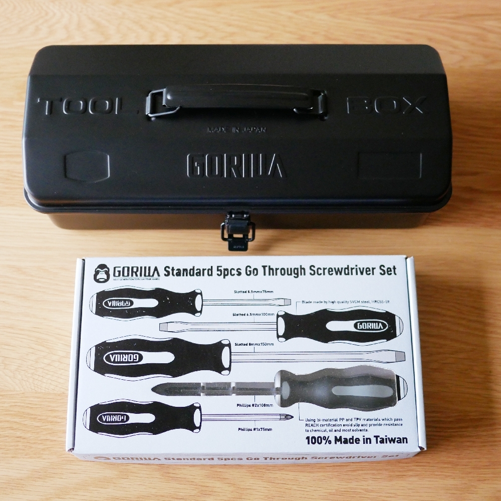 【Gorilla 】5pcs超防震貫通螺絲起子組＋ 頂級【Gorilla】霧黑色高張力鋼大工具箱