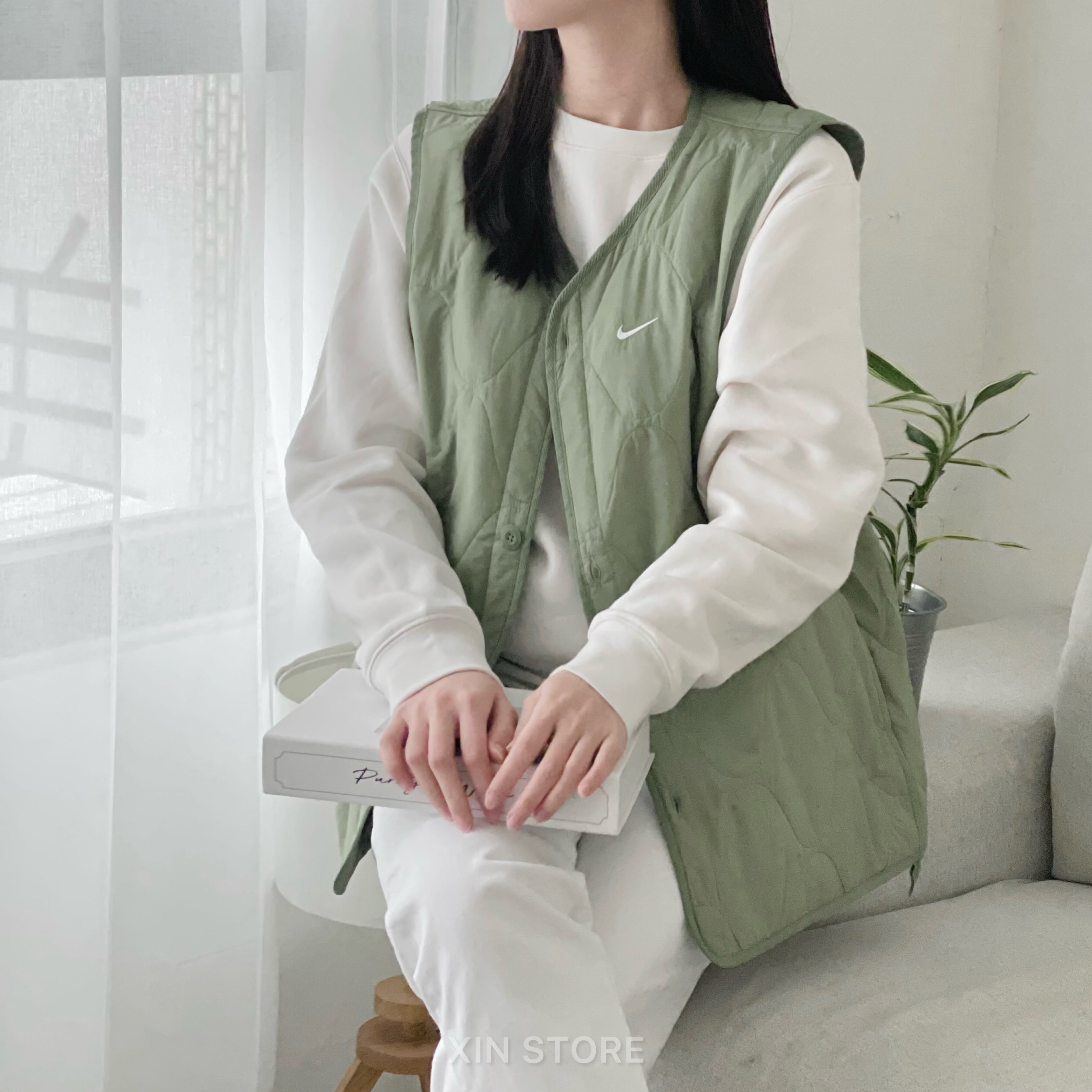 【現貨】Nike NSW VEST 背心 菱格紋 鈕扣 單勾 刺繡 保暖 淺灰 牛油果綠