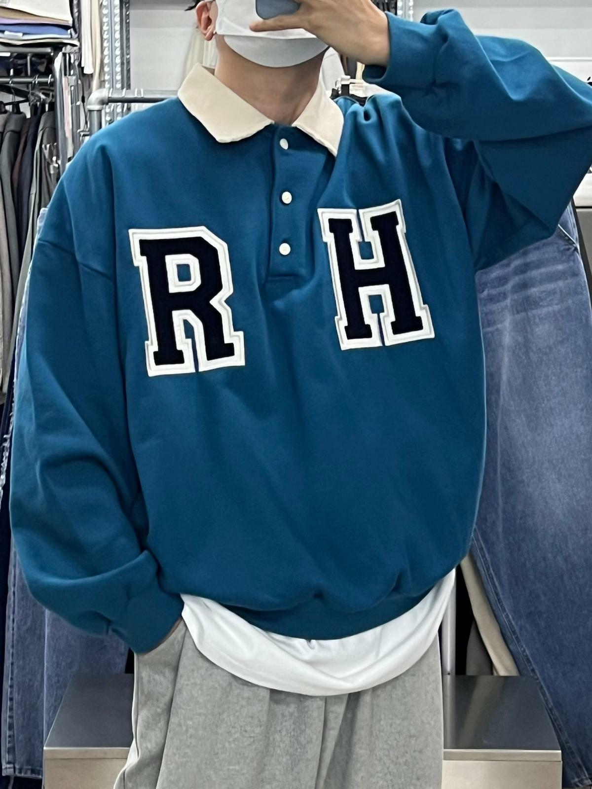 恤衫領字母衛衣(薄抓毛底) T4363