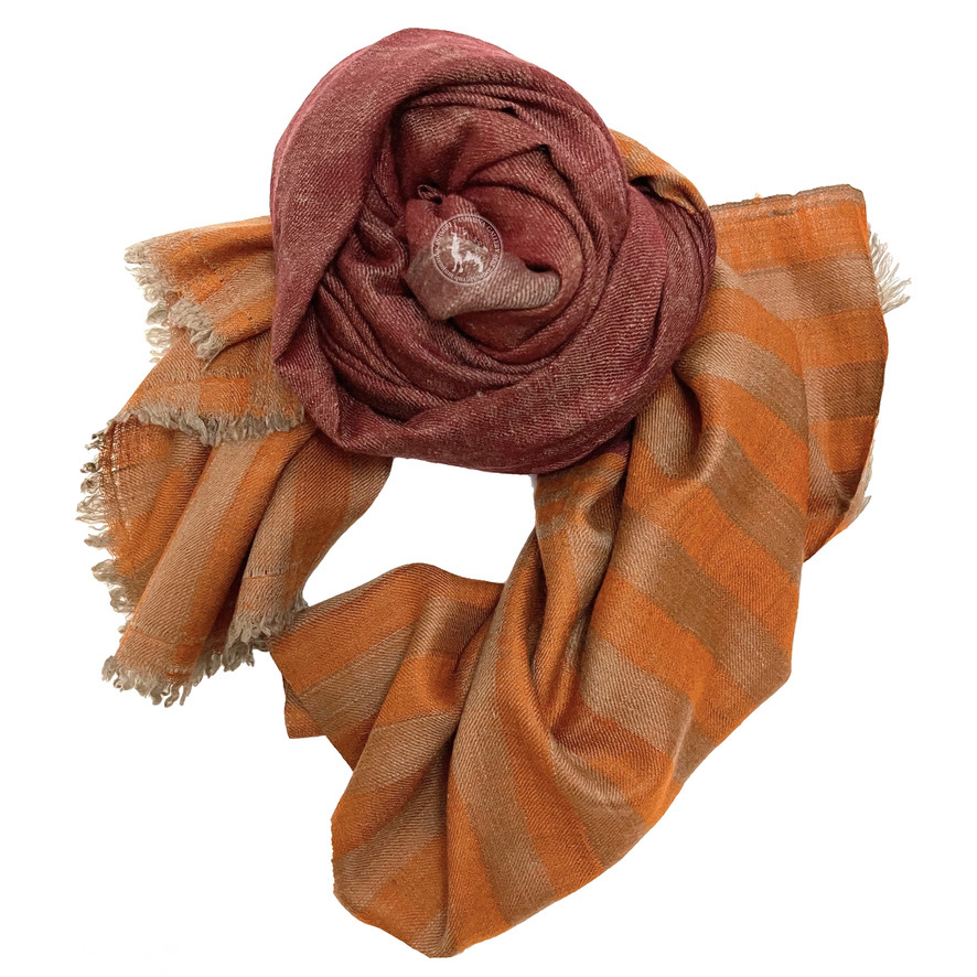 深紅橙圖案喀什米爾羊絨圍巾