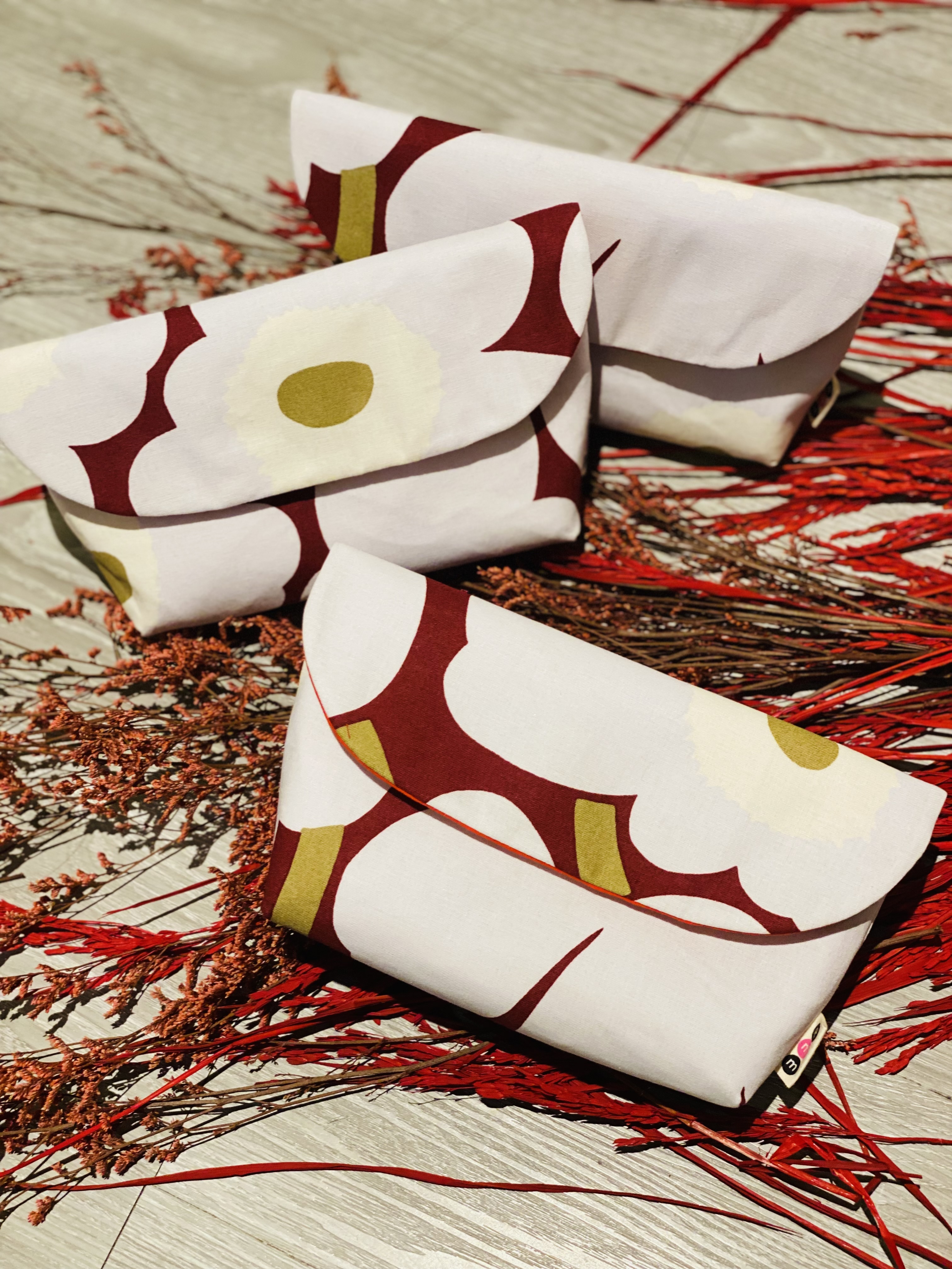 利是Pouch | lavender Dark red x pink 中花