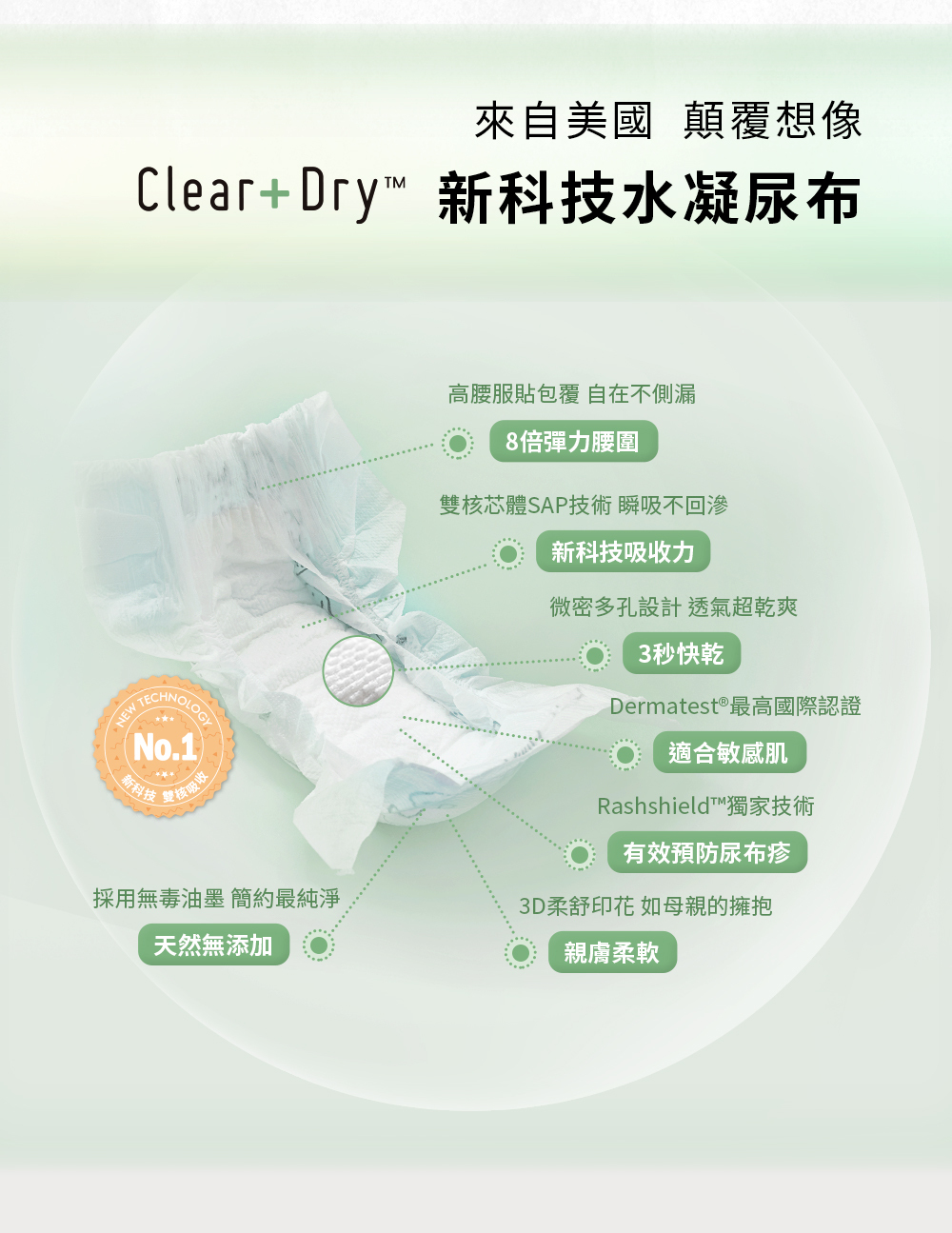 來自美國顛覆想像 Clear+Dry™新科技水凝尿布 來自美國顛覆想像 Clear+Dry™新科技水凝尿布