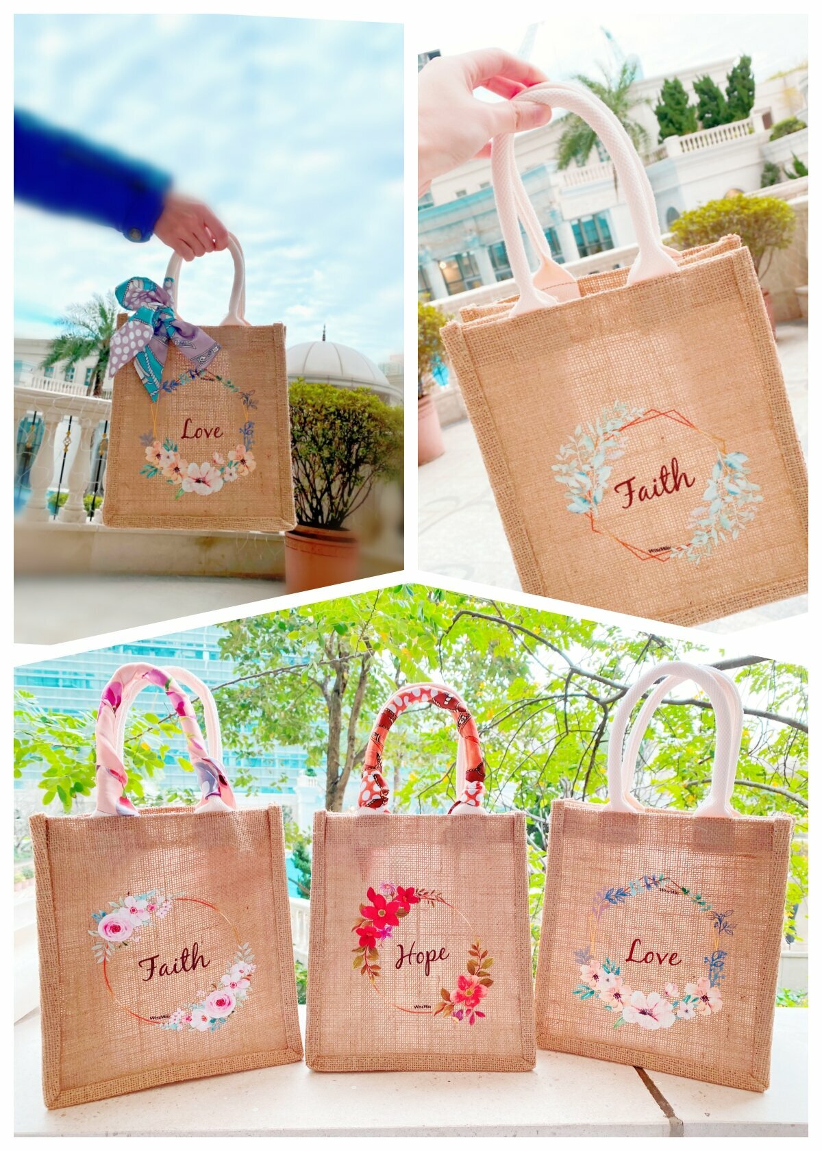 黃麻袋 印花圖案手挽袋 粗布亞麻袋 手提袋 單肩包 手袋  沙灘袋 返學袋 Jute Tote Bag 午餐袋 環保袋  飯盒袋 購物袋 禮物袋