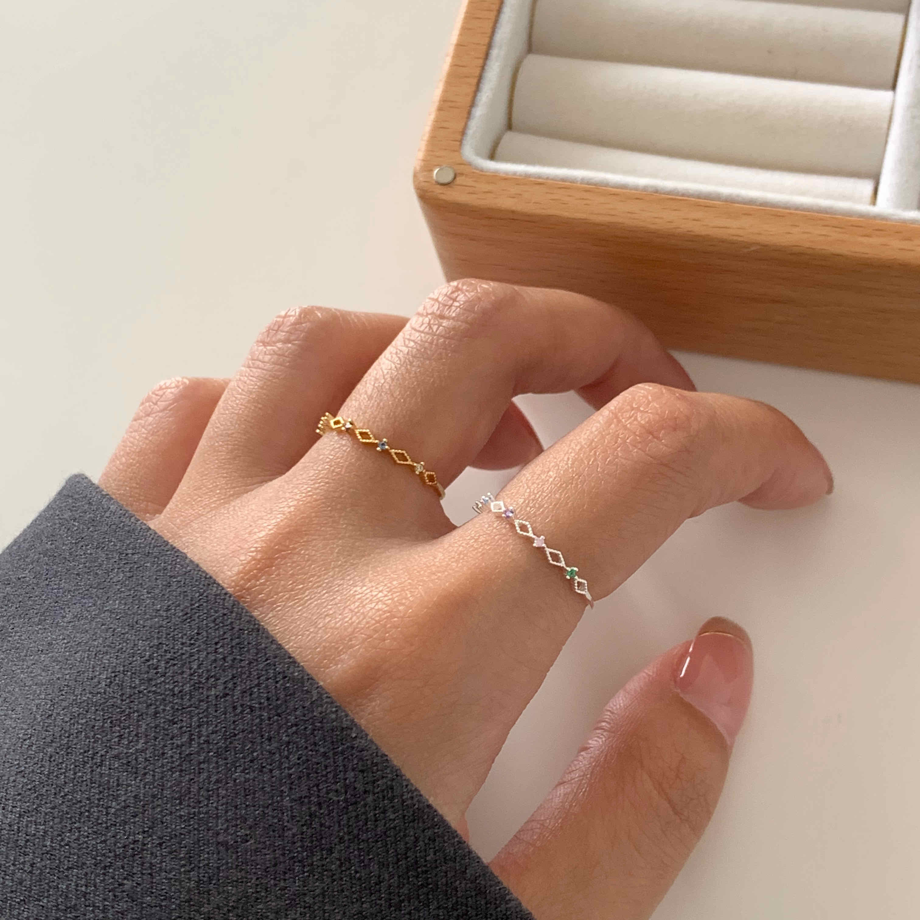 🇰🇷925 silver cp值推薦！格紋彩鑽戒指