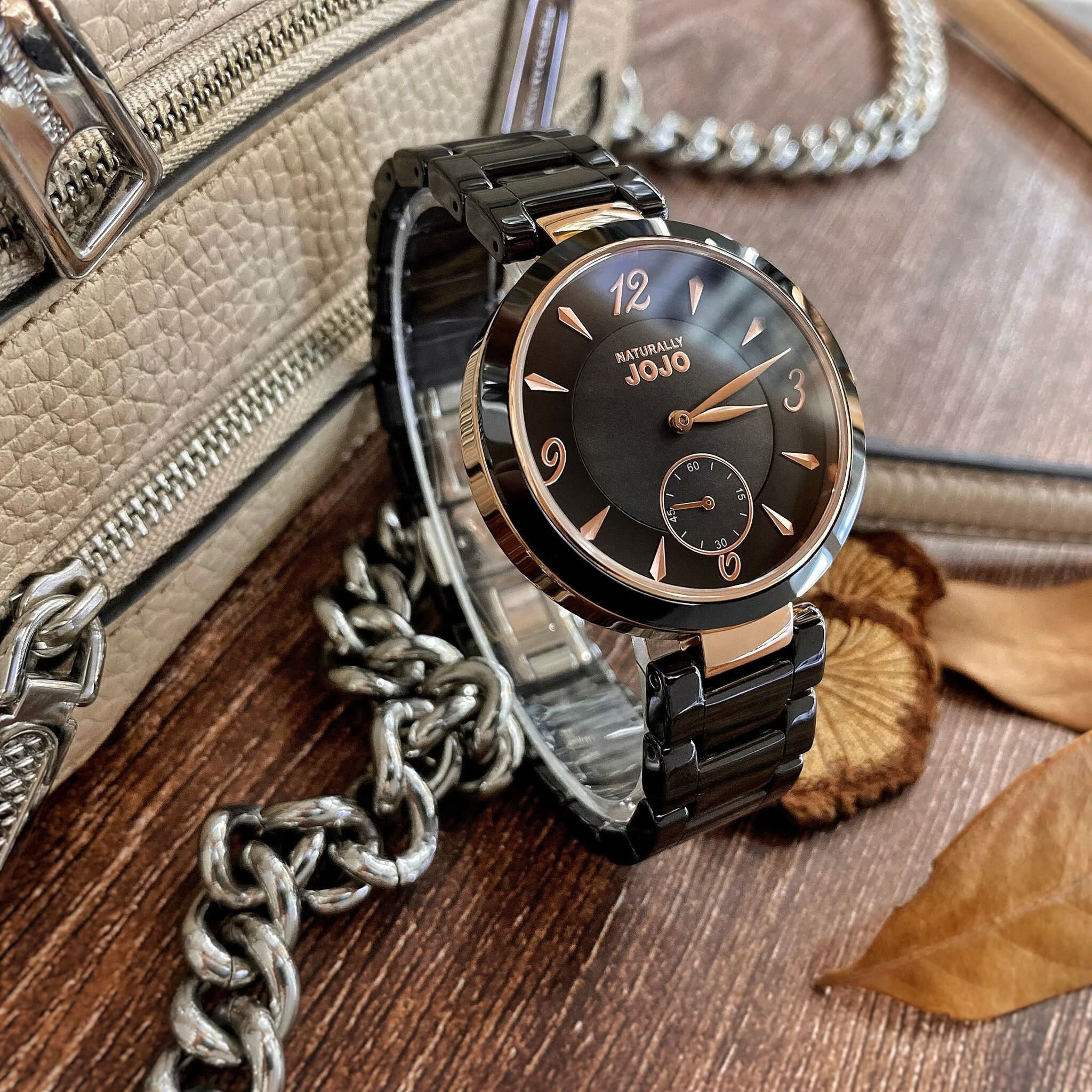 【NATURALLY JOJO】數字簡約小秒針陶瓷腕錶  JO96986-88R 37mm 現代鐘錶