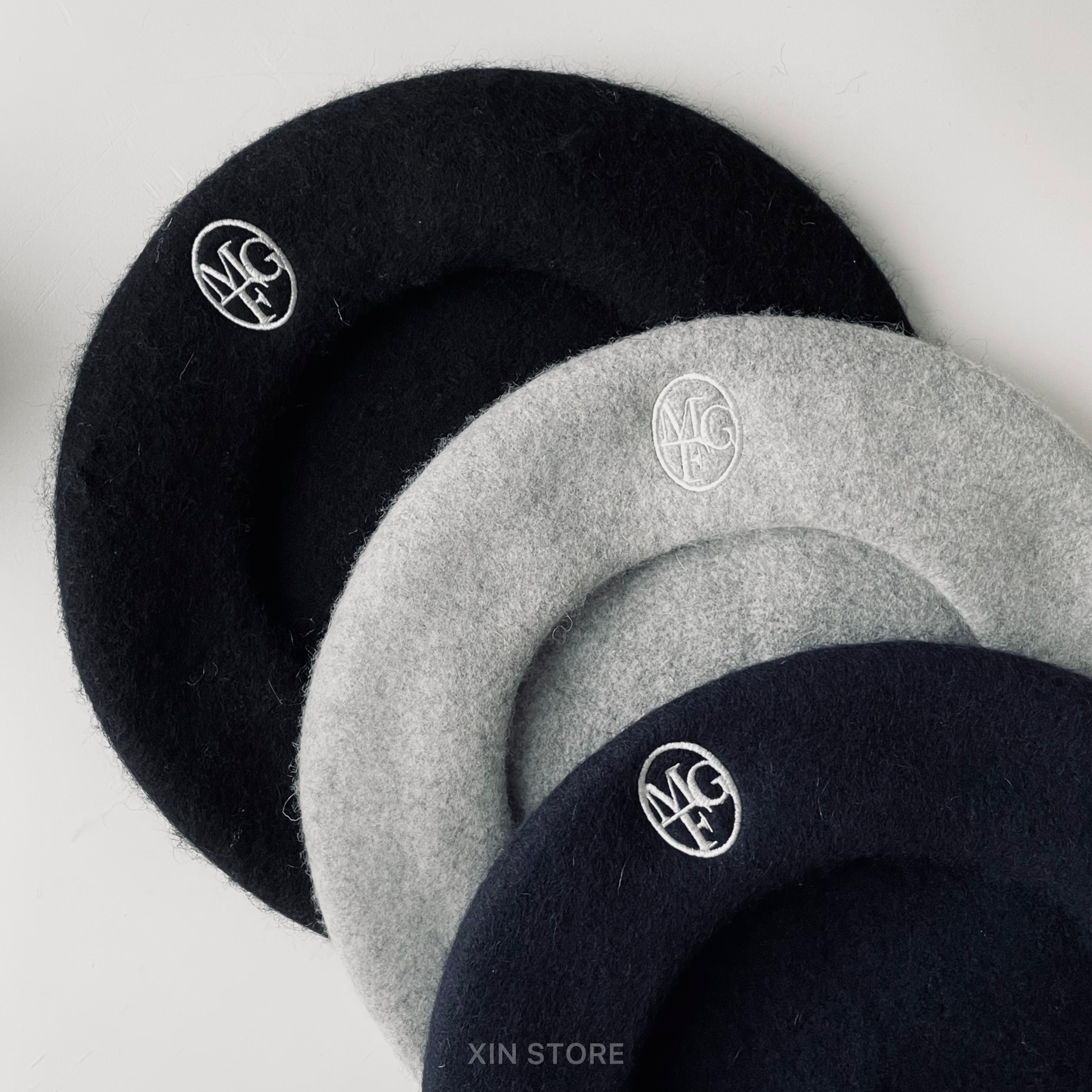 【現貨】Marithe Francois Girbaud MFG 韓國限定 刺繡 Logo 羊毛 貝雷帽 黑 灰 海軍藍