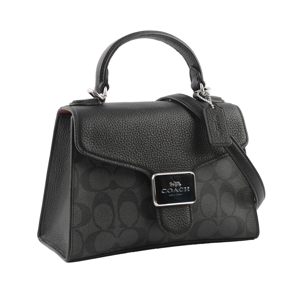 【COACH】Pepper 塗層帆布拼皮革手提/斜背二用包(石墨灰/黑色)