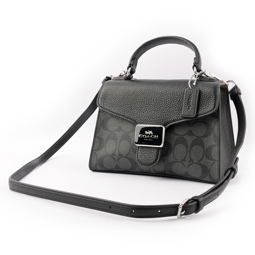 【COACH】Pepper 塗層帆布拼皮革手提/斜背二用包(石墨灰/黑色)