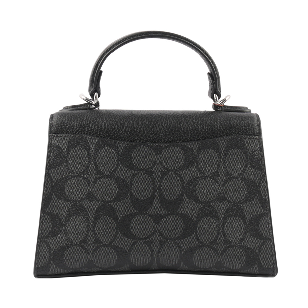 【COACH】Pepper 塗層帆布拼皮革手提/斜背二用包(石墨灰/黑色)