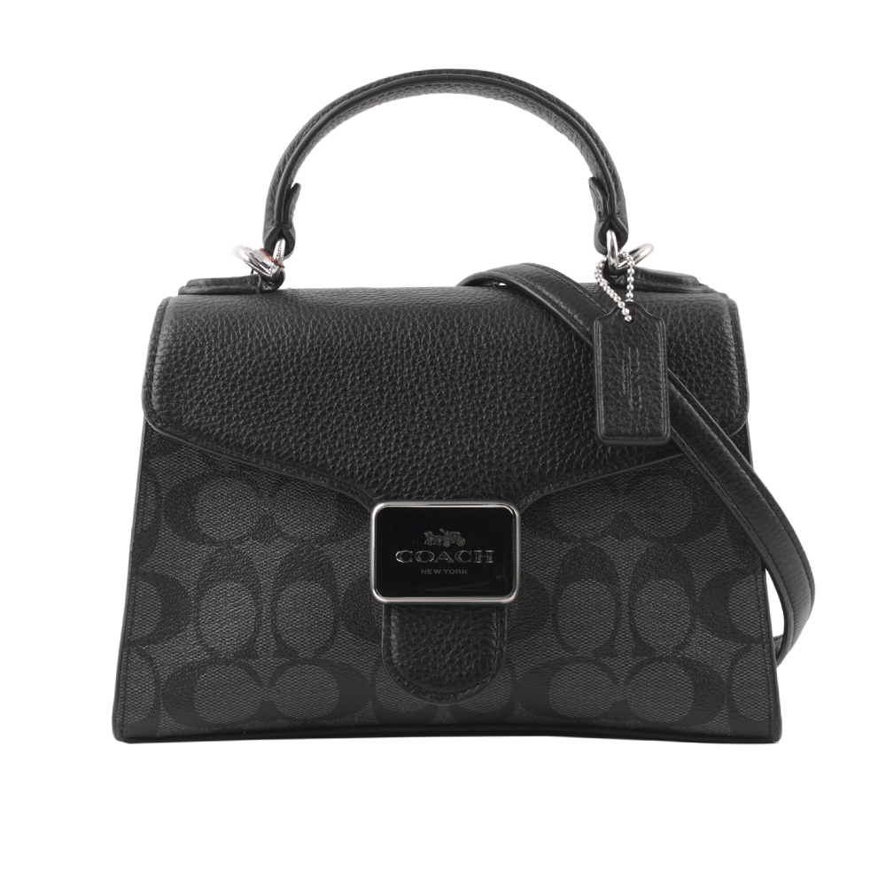 【COACH】Pepper 塗層帆布拼皮革手提/斜背二用包(石墨灰/黑色)