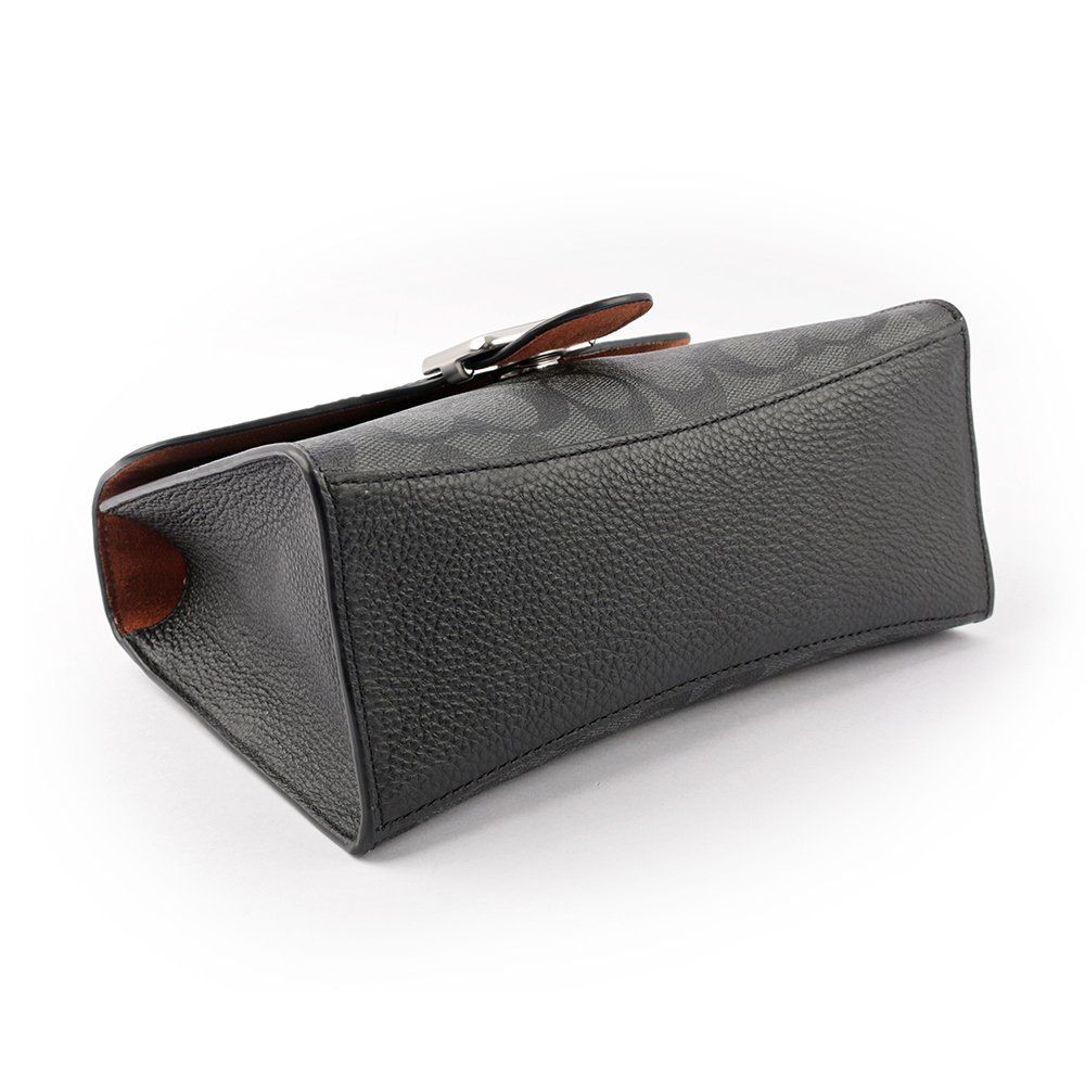 【COACH】Pepper 塗層帆布拼皮革手提/斜背二用包(石墨灰/黑色)