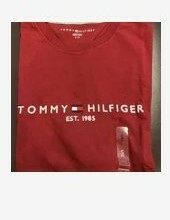 [S] TOMMY HILFIGER MEN'S LETTERING LOGO EMBROIDERY LOGO SHORT SLEEVE T-SHIRT,MAROON, 78J6318-611 (STH126)