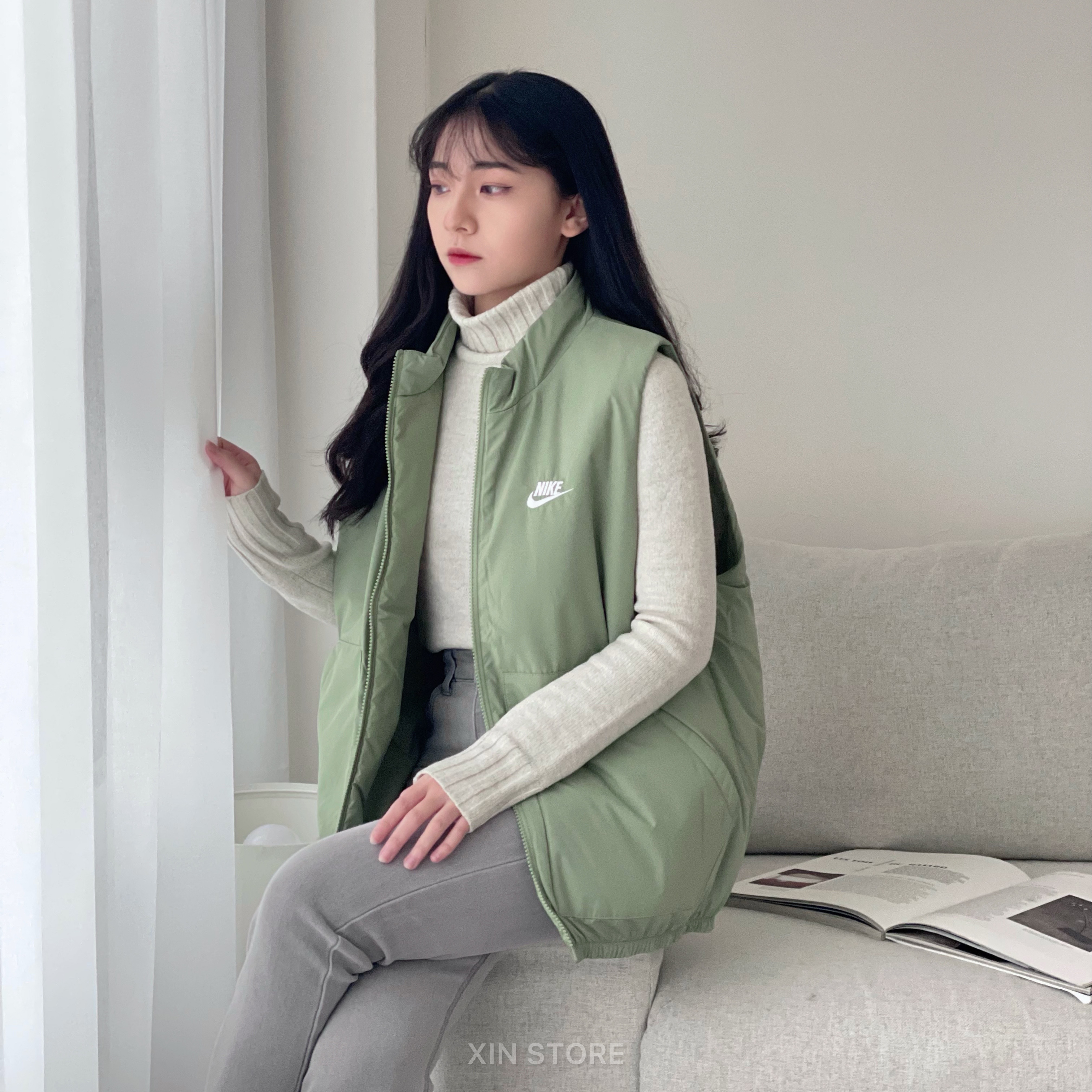 【現貨】Nike Therma-FIT Club 背心 保暖 寬鬆 鋪棉 字勾 刺繡 黑 牛油果綠