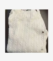 [S] TOMMY HILFIGER WOMEN ROUND NECK SMALL FLAG COTTON CABLE LONG SLEEVE KNIT SWEATER,MILKY WAY, 76J3472-110 (STH128)