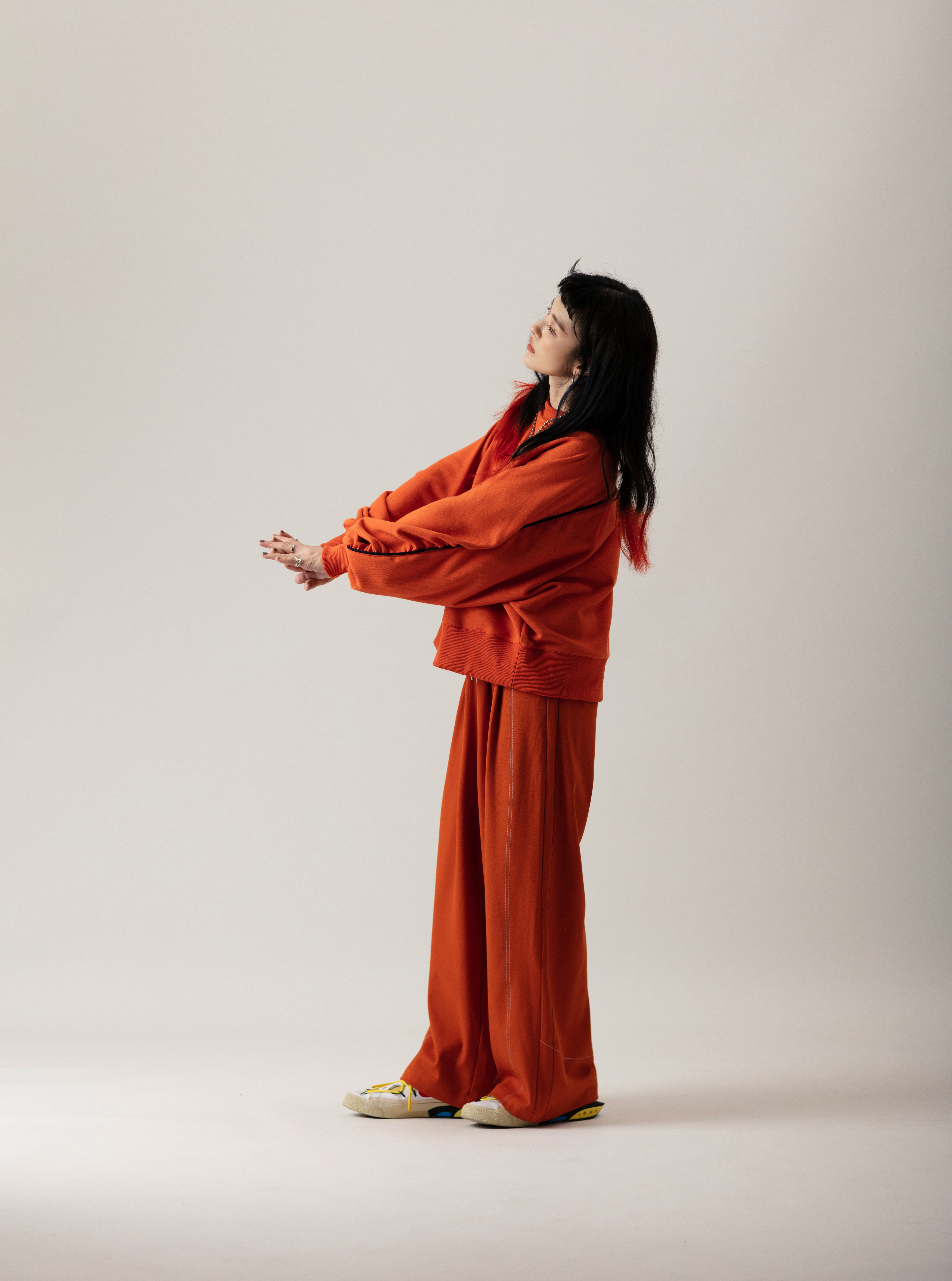 Cloudy-Sleeve Crew Neck | Orange