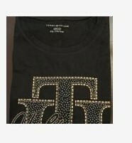 [S] TOMMY HILFIGER BIG LOGO TH BEADED SHORT SLEEVE T-SHIRT,BLACK, 76J3431-001 (STH175)