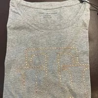 [S] TOMMY HILFIGER BIG LOGO TH BEADED SHORT SLEEVE T-SHIRT,GREY, 76J3431-030 (STH178)